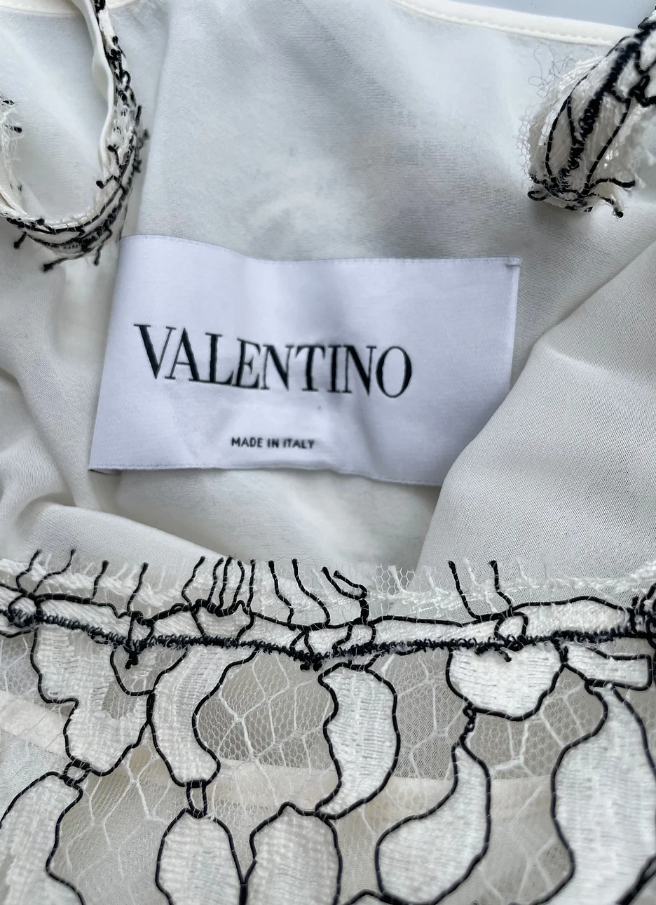 Preowned Valentino White Floral Lace Frilled Dress Size M viscose/cotton/polyamide