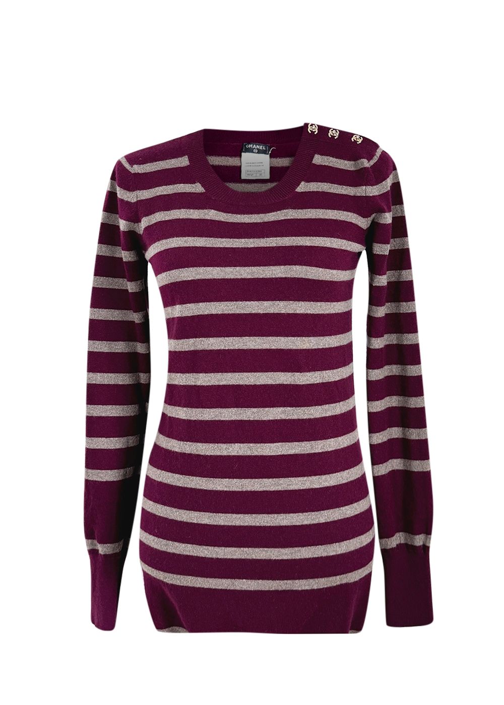 Chanel Burgundy Stiped Cashmere Jumper Size S