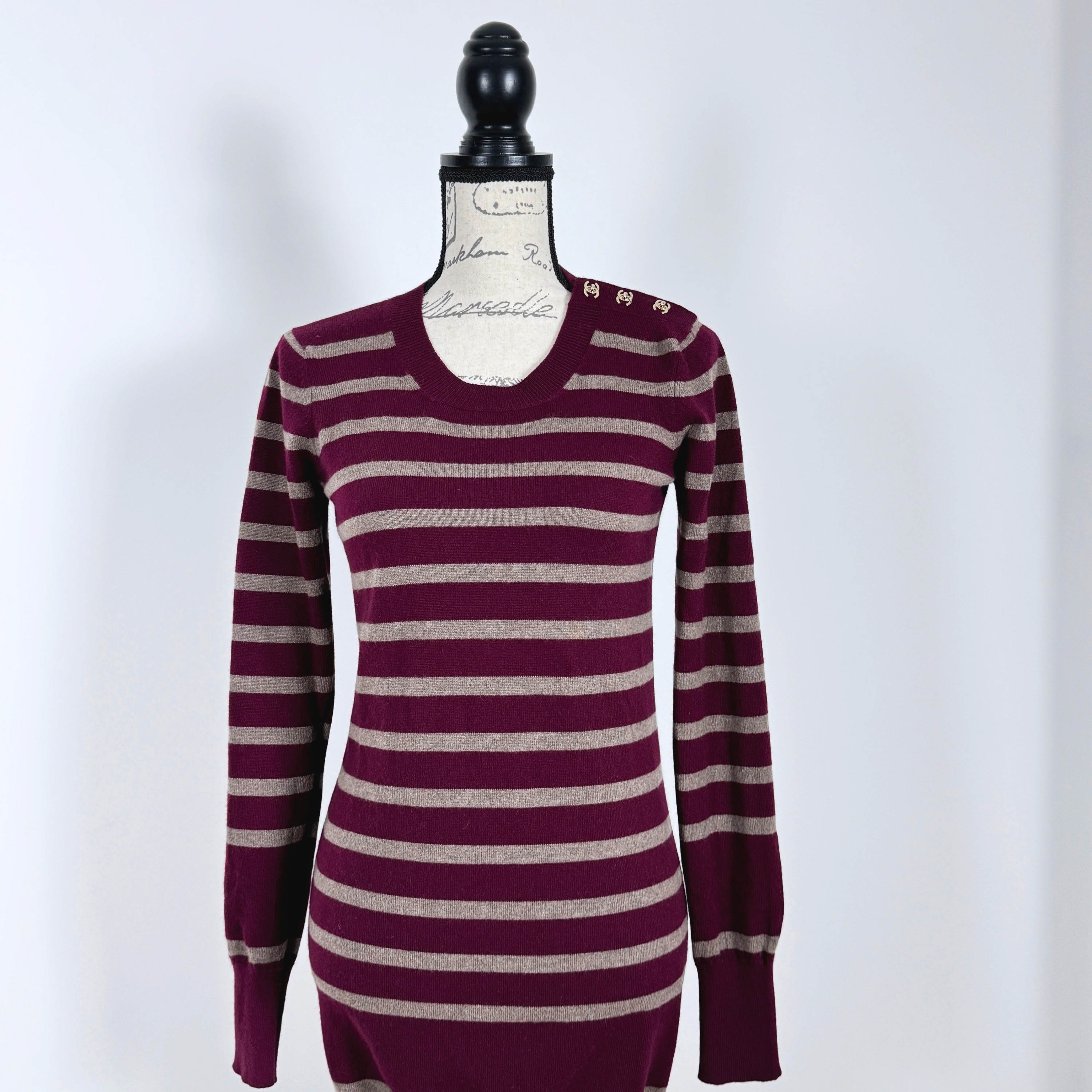 Chanel Burgundy Stiped Cashmere Jumper Size S