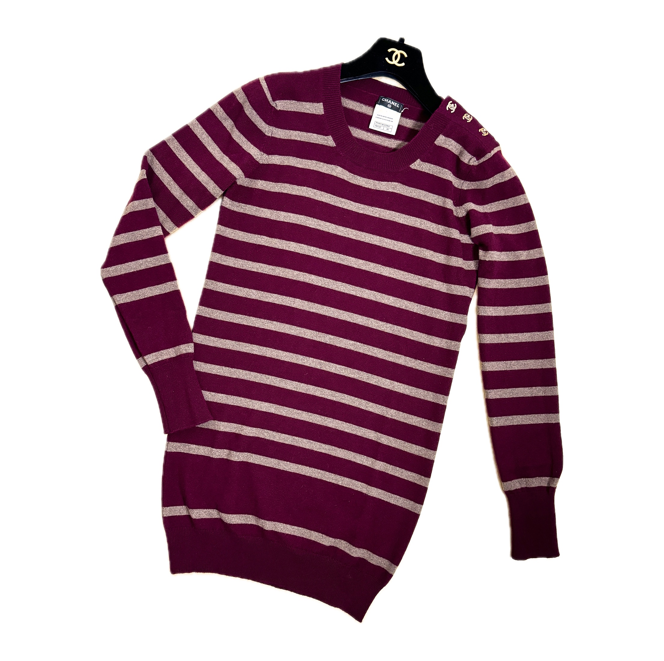 Chanel Burgundy Stiped Cashmere Jumper Size S