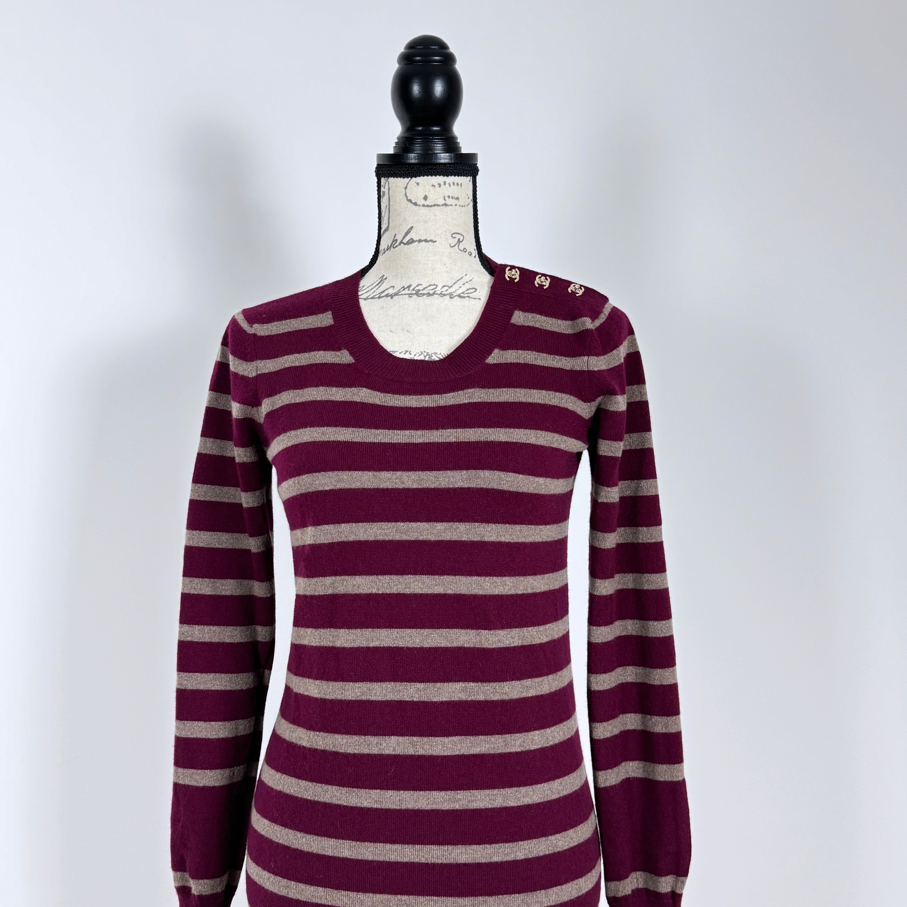 Chanel Burgundy Stiped Cashmere Jumper Size S