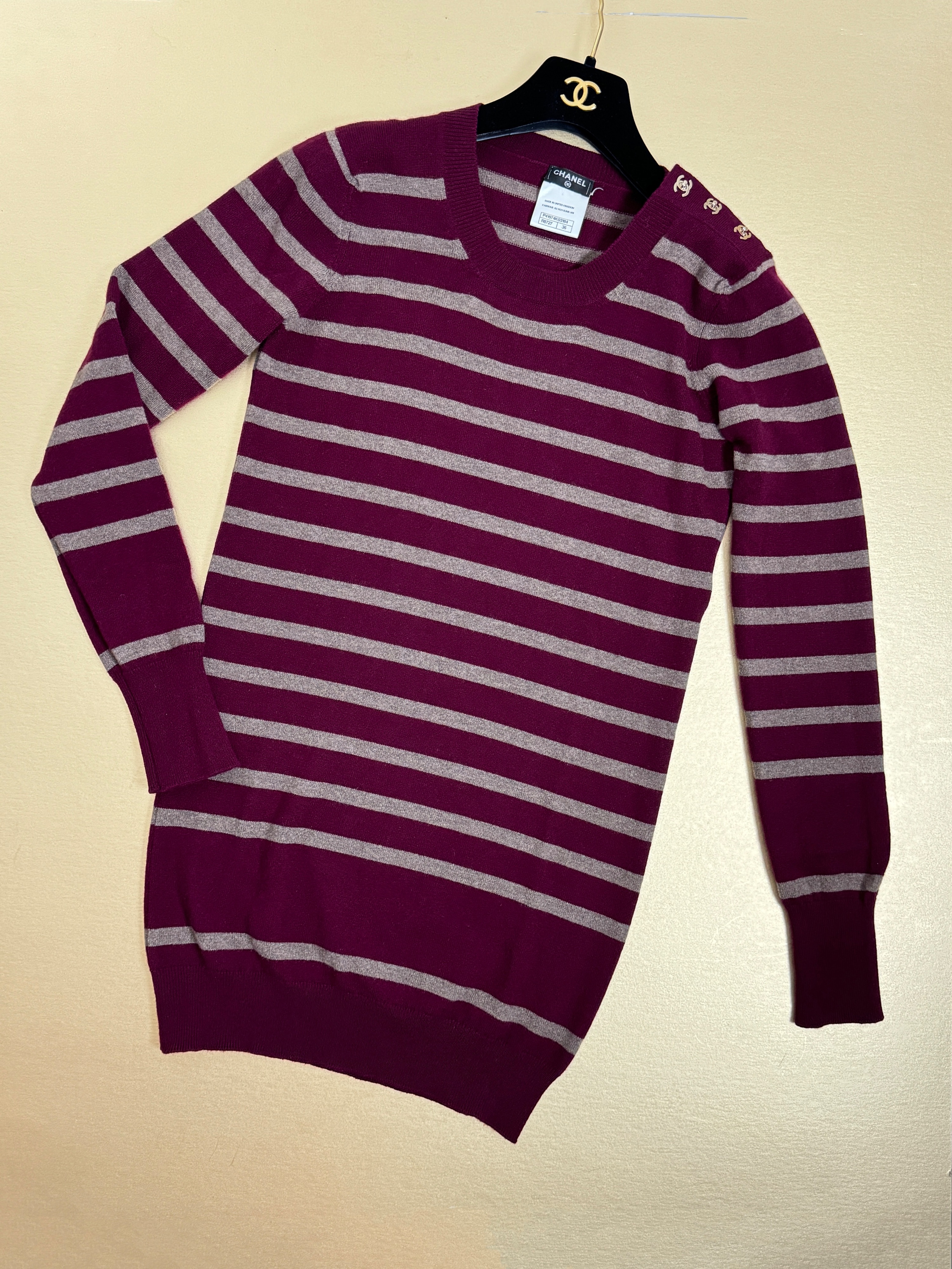 Chanel Burgundy Stiped Cashmere Jumper Size S