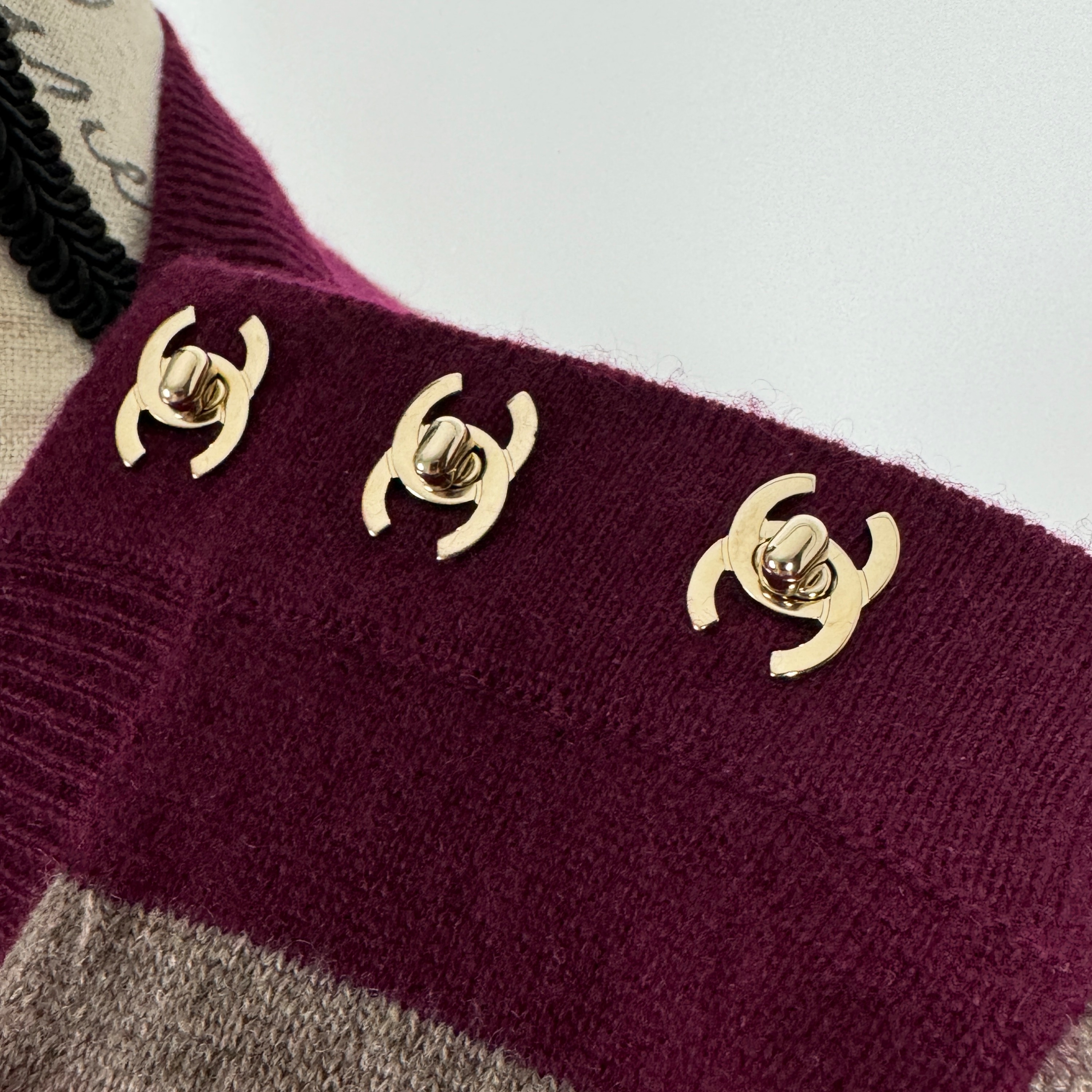 Chanel Burgundy Stiped Cashmere Jumper Size S