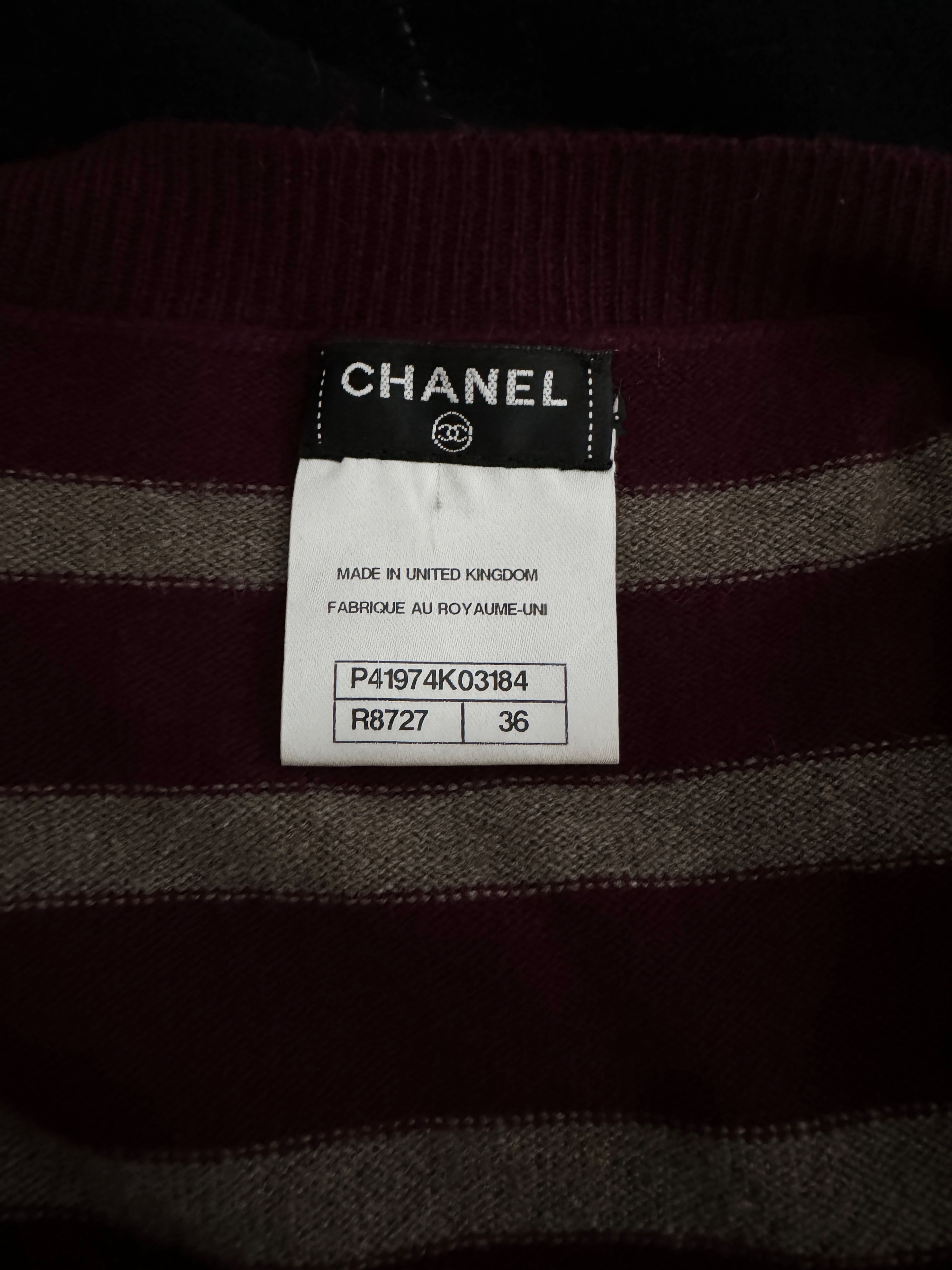 Chanel Burgundy Stiped Cashmere Jumper Size S