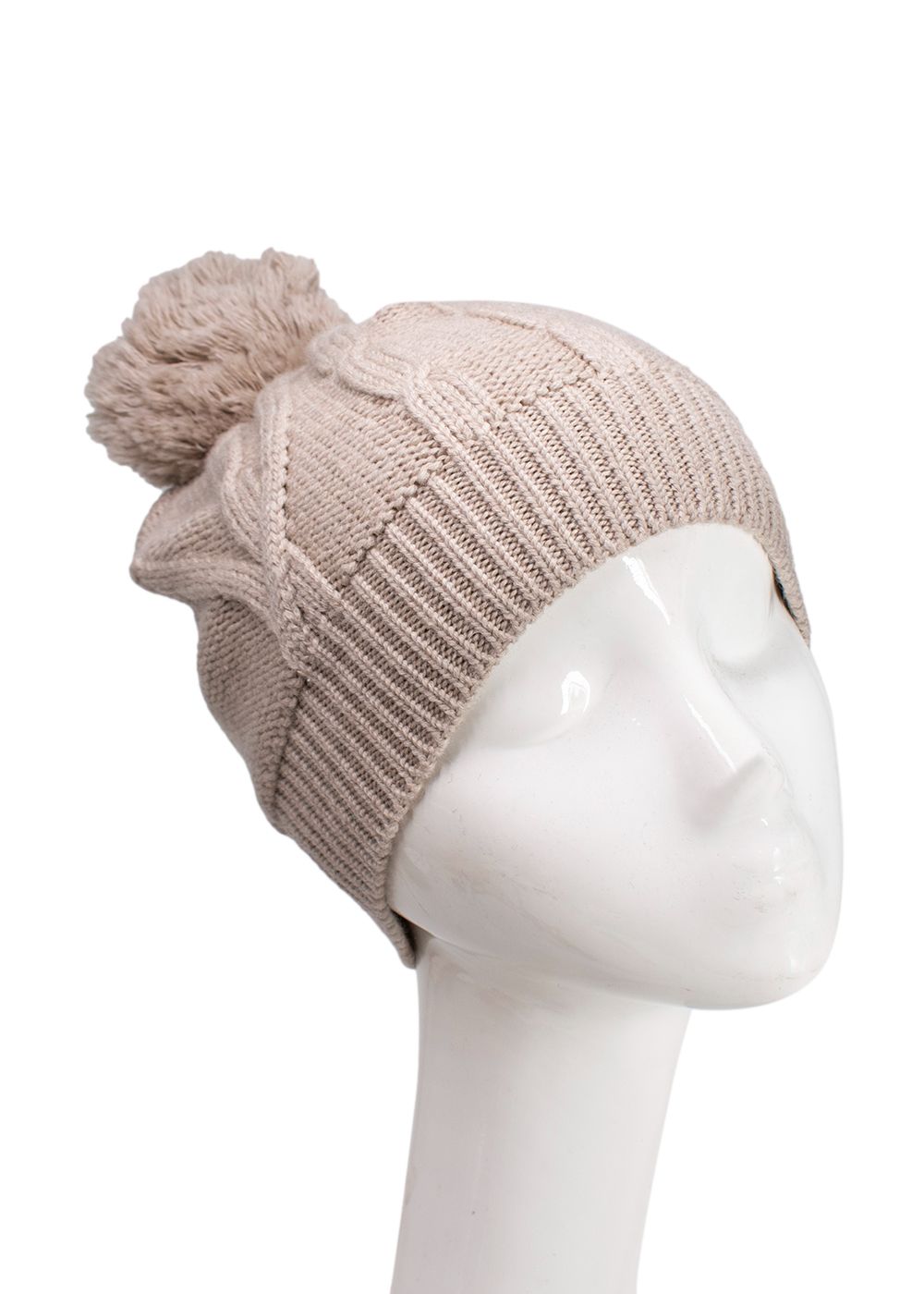 Chinti and Parker Taupe Merino Wool Pom Pom Beanie