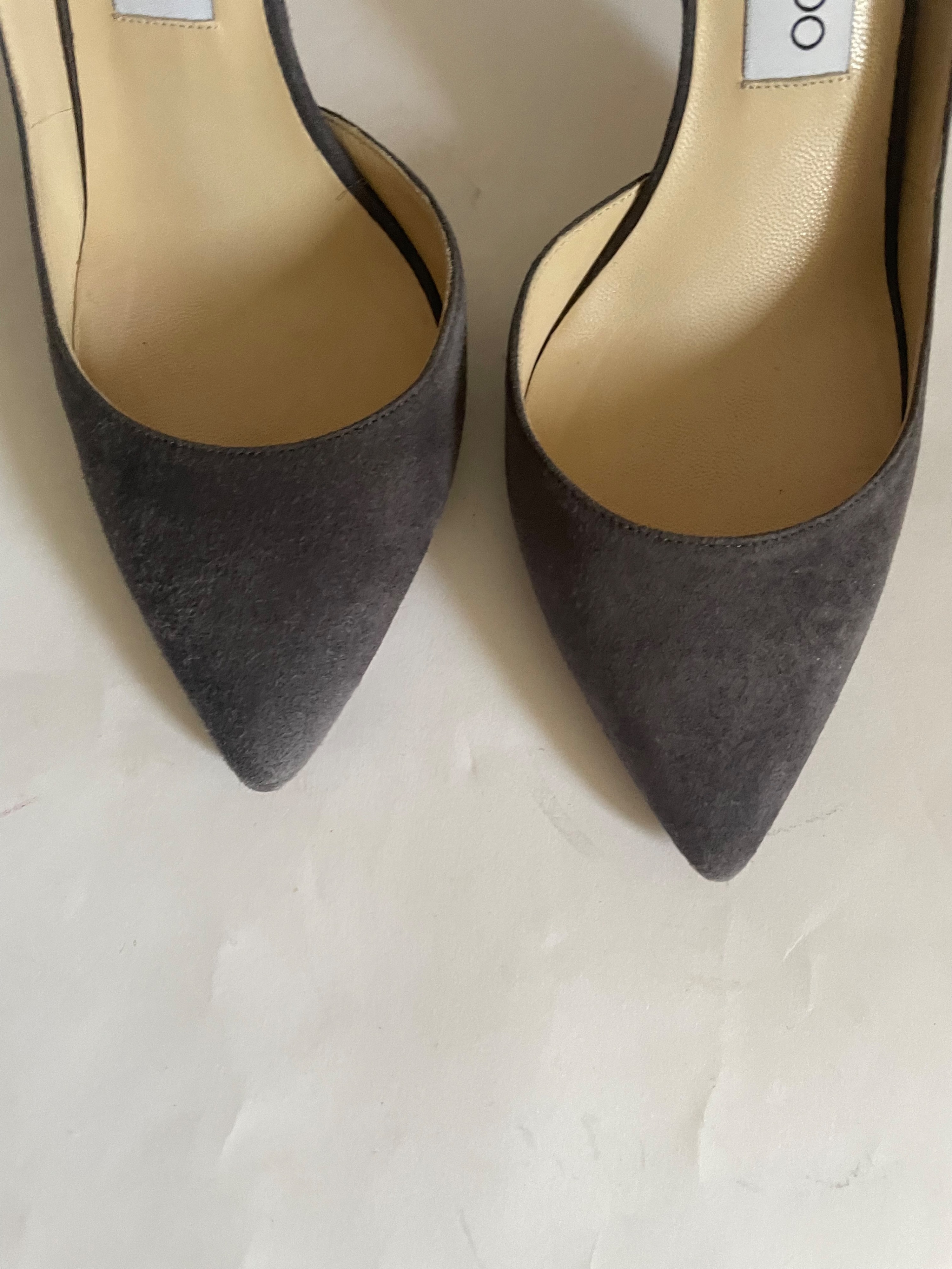 Preowned Jimmy Choo Lucy Grey Suede Half-d'Orsay Suede Pumps Size 38