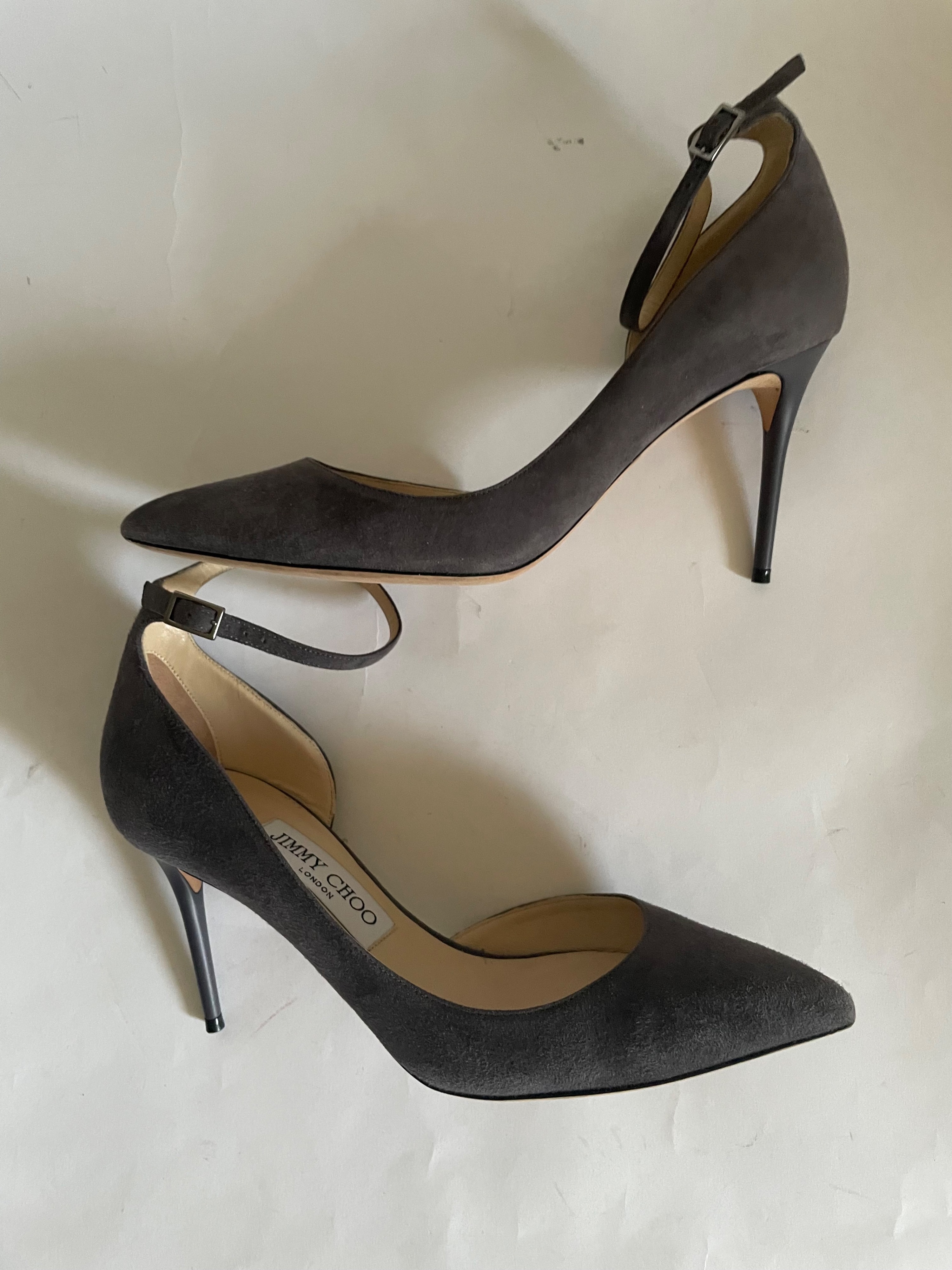 Preowned Jimmy Choo Lucy Grey Suede Half-d'Orsay Suede Pumps Size 38