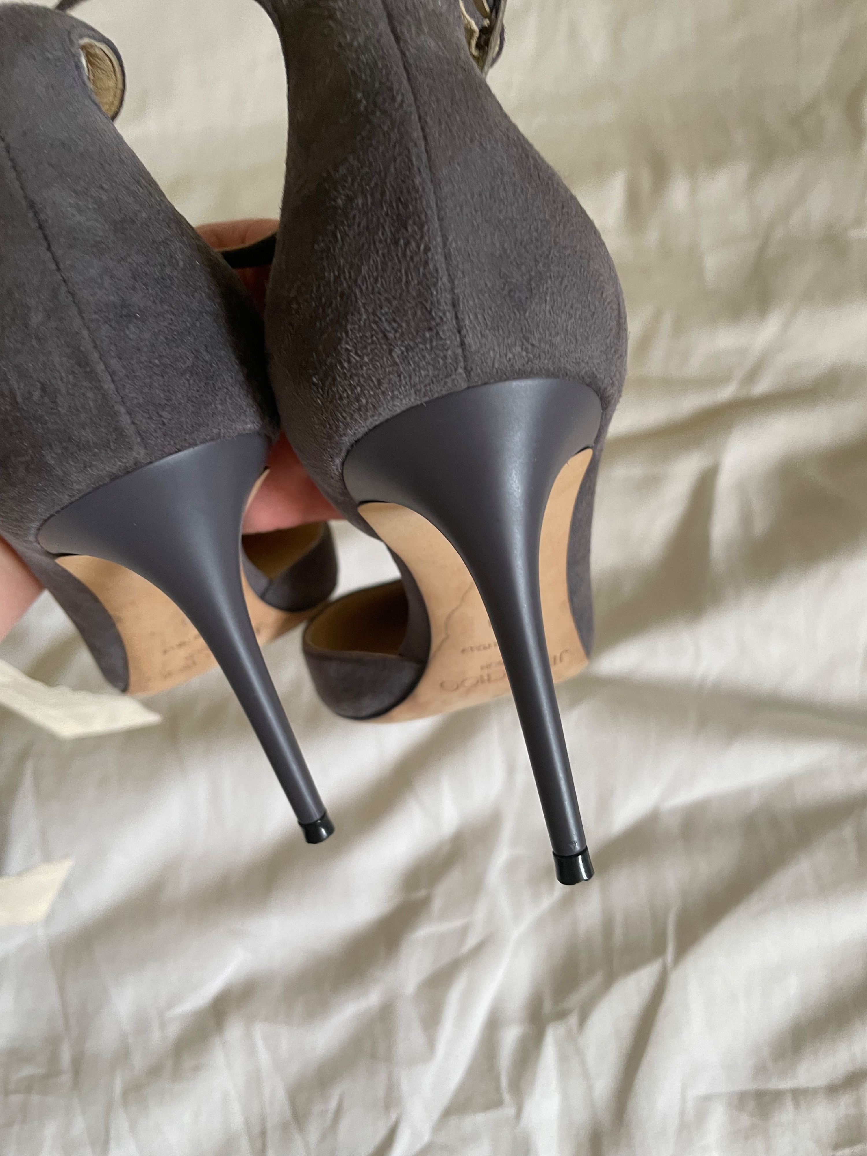 Preowned Jimmy Choo Lucy Grey Suede Half-d'Orsay Suede Pumps Size 38