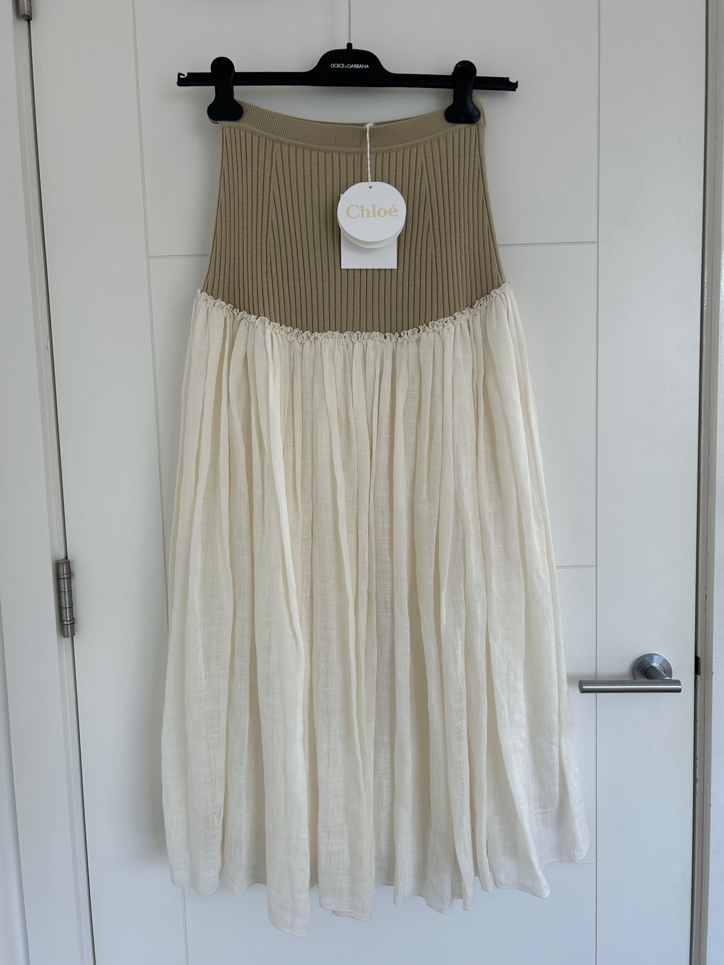 Chloe Linen and Silk Voile Maxi Skirt Size S Cream silk/linen