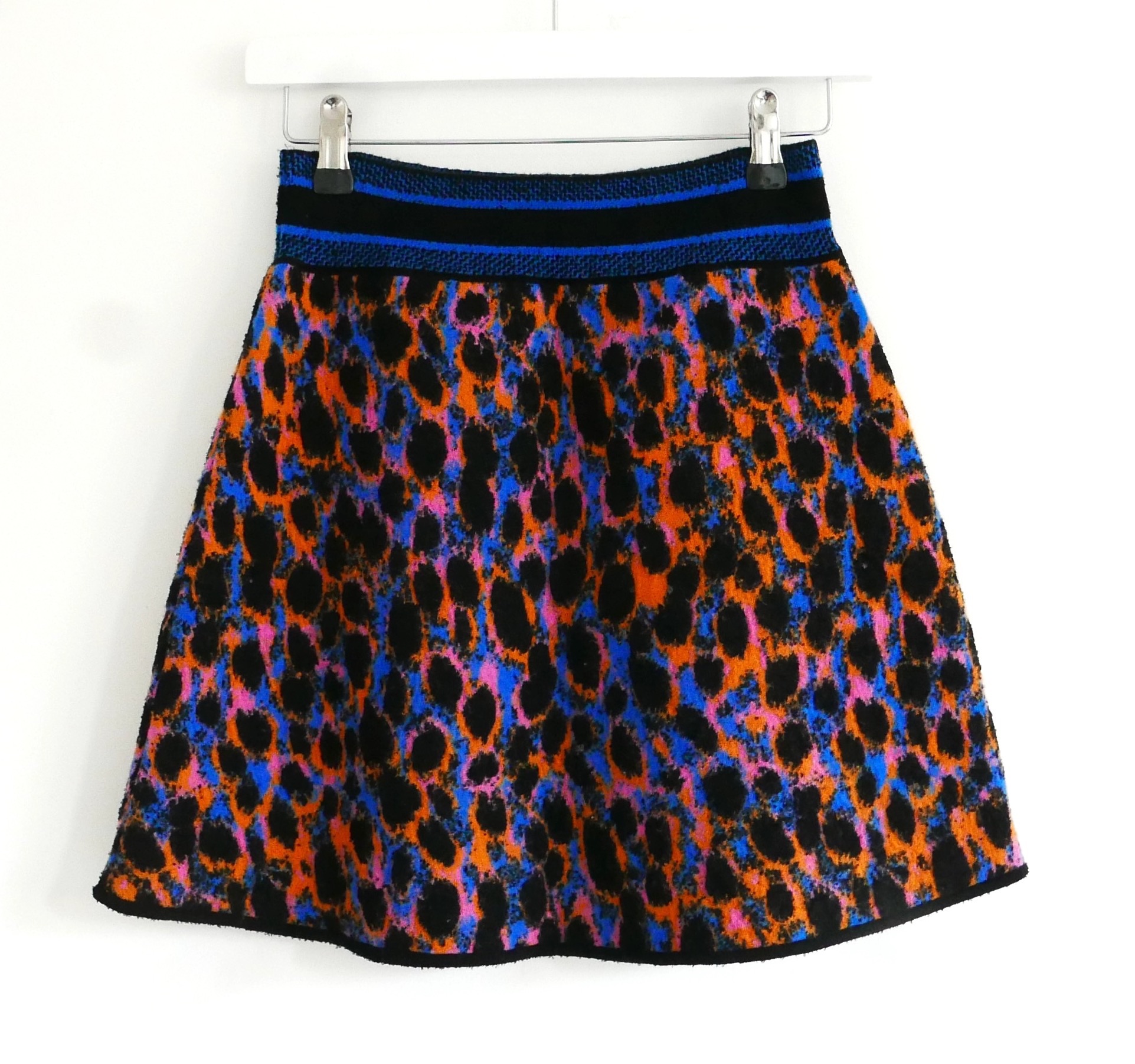 Dior Neon Leopard Printed Felted Wool Mini Skirt Size XS Multi