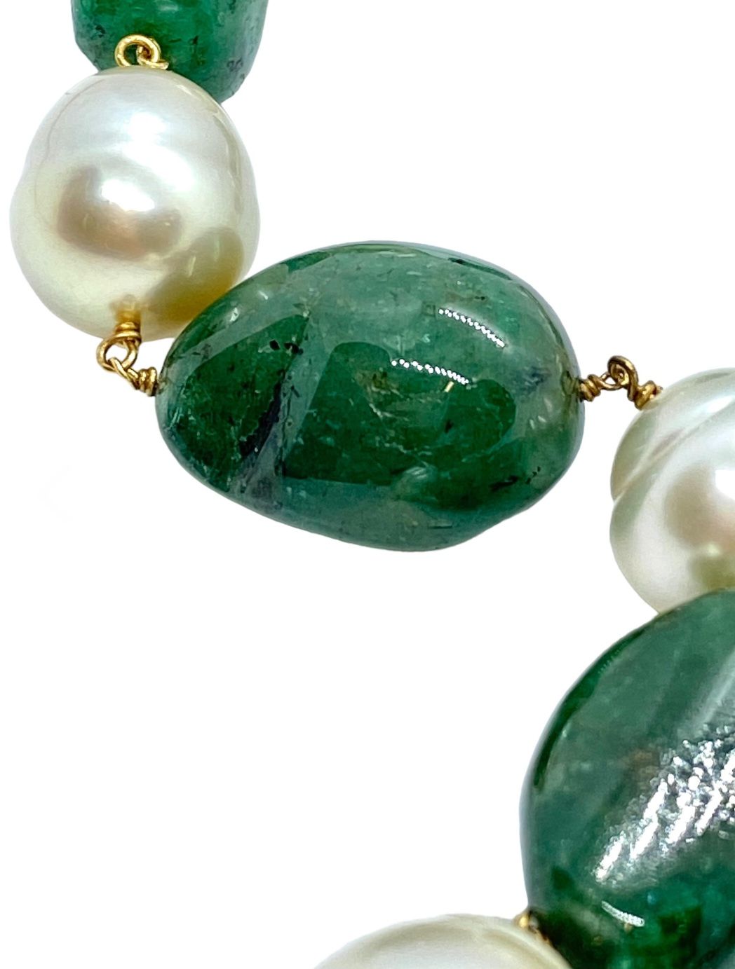 Preowned Bespoke 22ct Gold  Untreated Emerald and Pearl Necklace Yellow gold ct gold