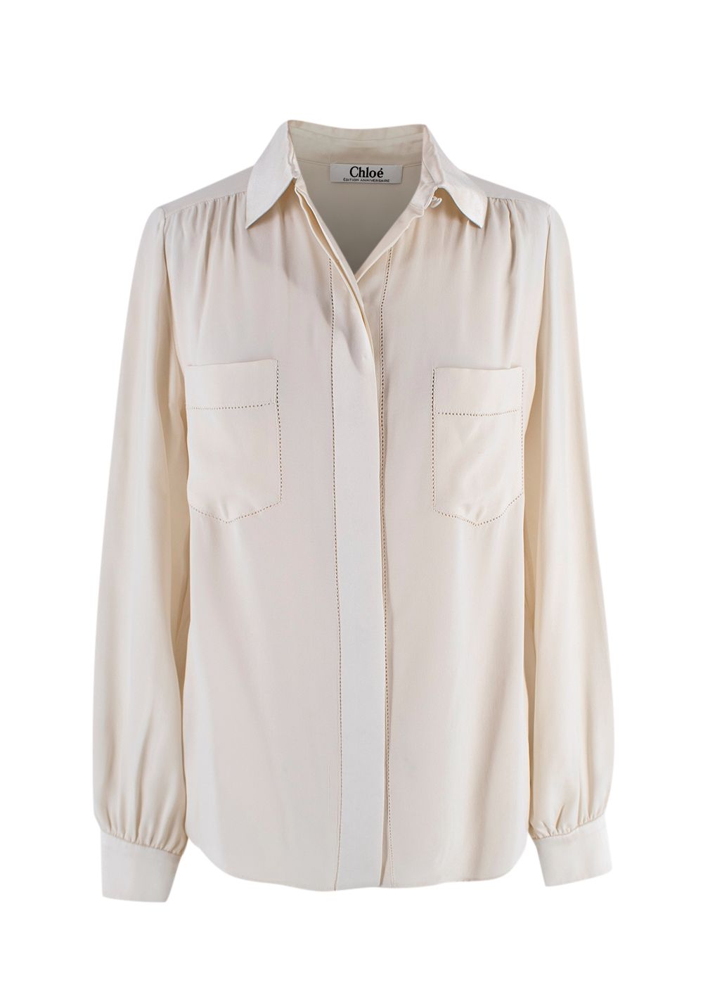 Preowned Chloe Cream Silk Long Sleeve Blouse Size XXS