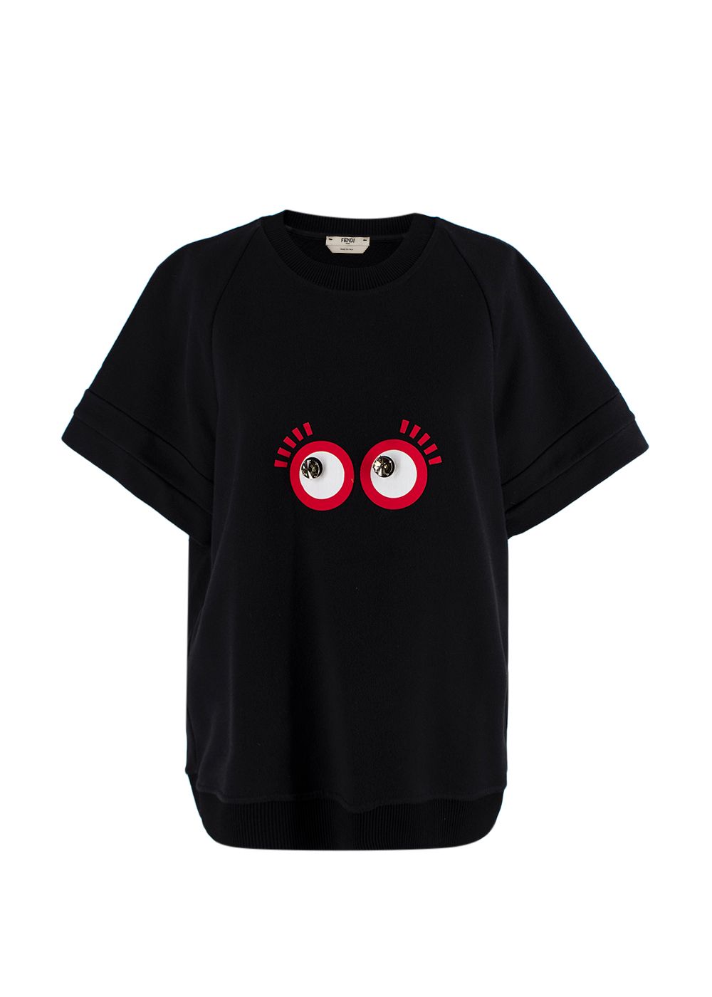 Preowned Fendi Black Embellished Eye Detail T-Shirt Size S black red cotton