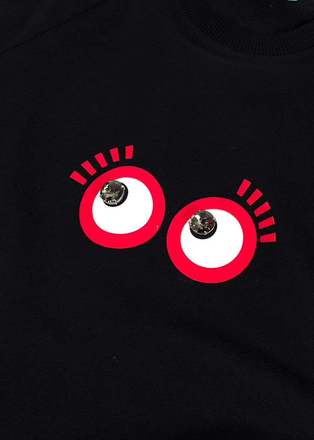 Preowned Fendi Black Embellished Eye Detail T-Shirt Size S black red cotton