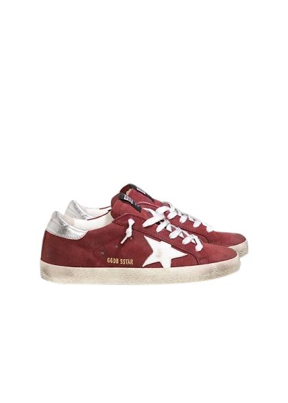 Preowned Golden Goose Red Distressed Super Star Sneakers Size 39 Burgundy suede/leather