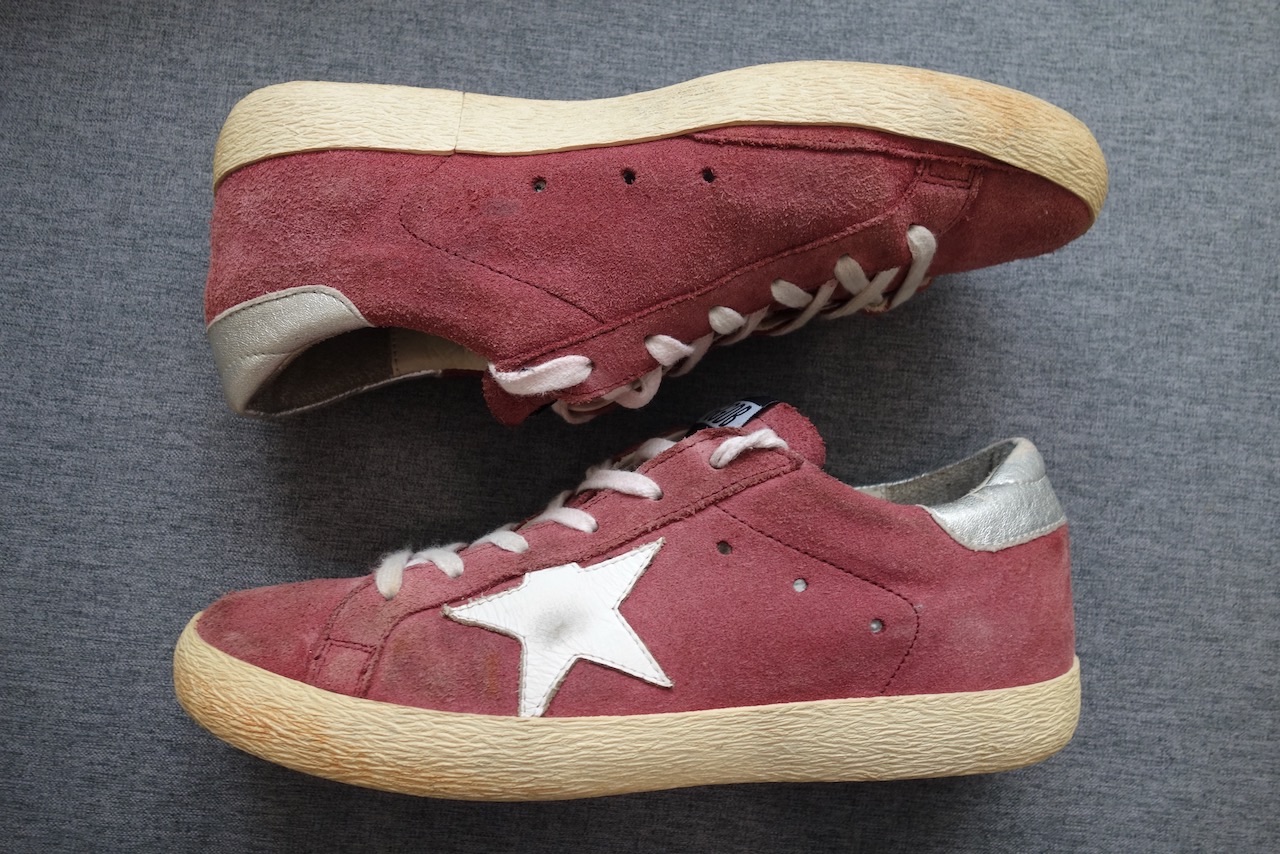 Preowned Golden Goose Red Distressed Super Star Sneakers Size 39 Burgundy suede/leather