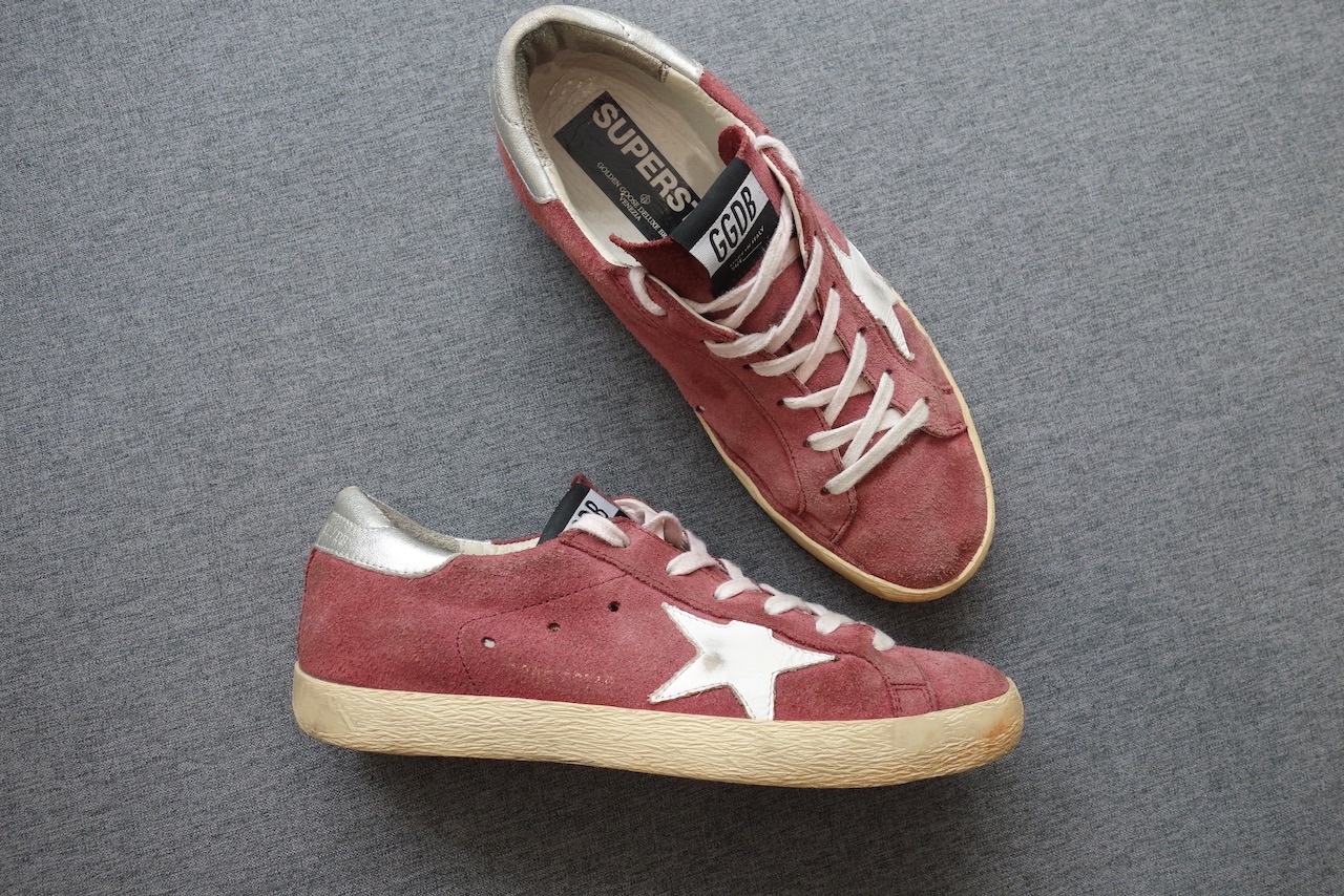 Preowned Golden Goose Red Distressed Super Star Sneakers Size 39 Burgundy suede/leather