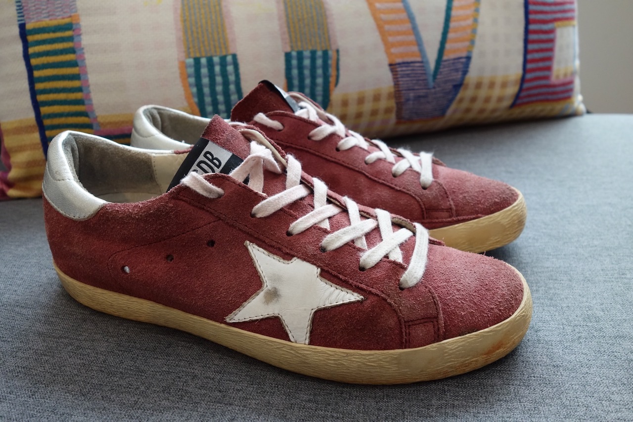 Preowned Golden Goose Red Distressed Super Star Sneakers Size 39 Burgundy suede/leather