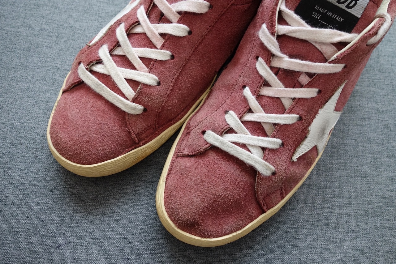 Preowned Golden Goose Red Distressed Super Star Sneakers Size 39 Burgundy suede/leather