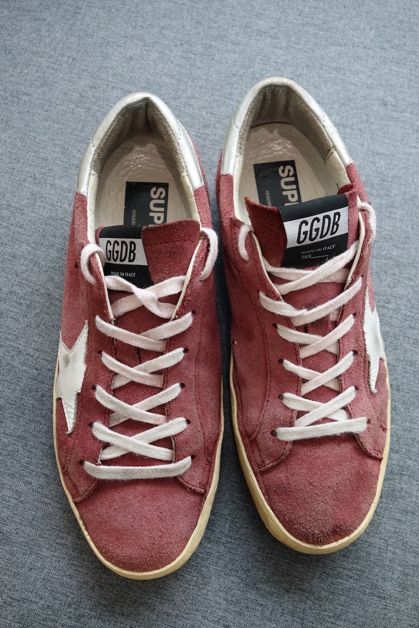 Preowned Golden Goose Red Distressed Super Star Sneakers Size 39 Burgundy suede/leather