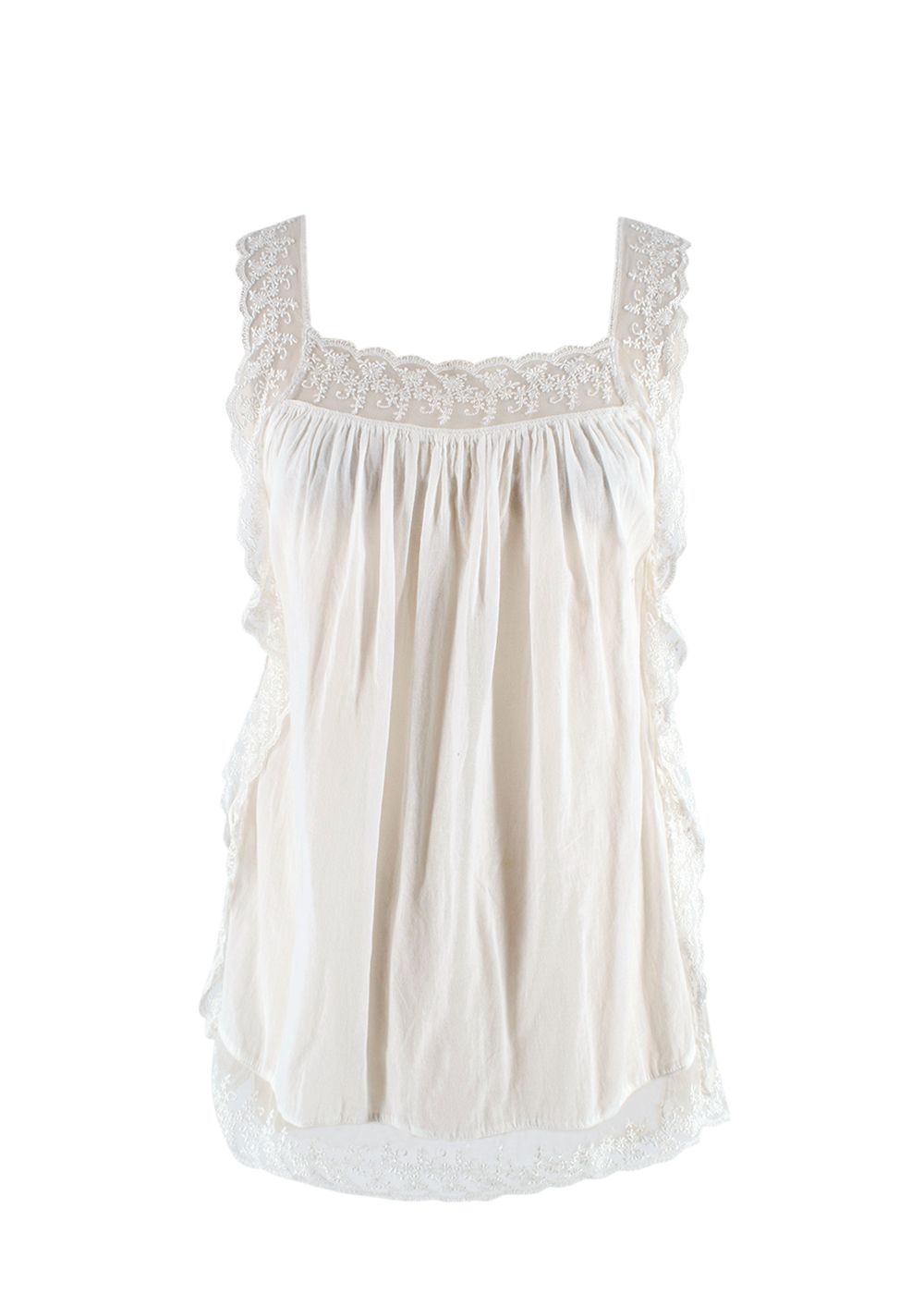 Mes Demoiselles White Sheer Top with Lace Trim Size XS