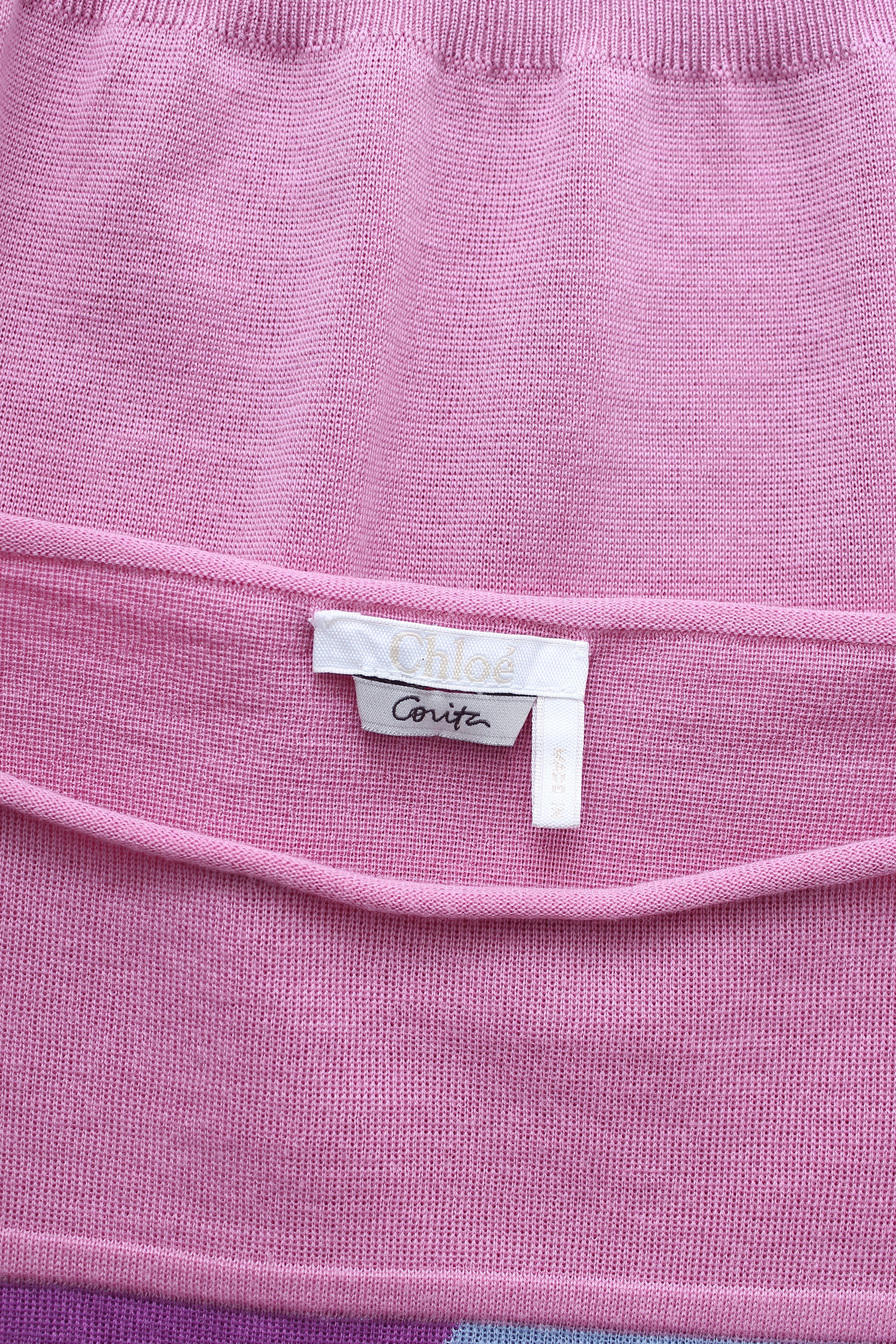 Preowned Chloe Pink Cortia Kent Intarsia Wool Jumper Size M Pink sorbet