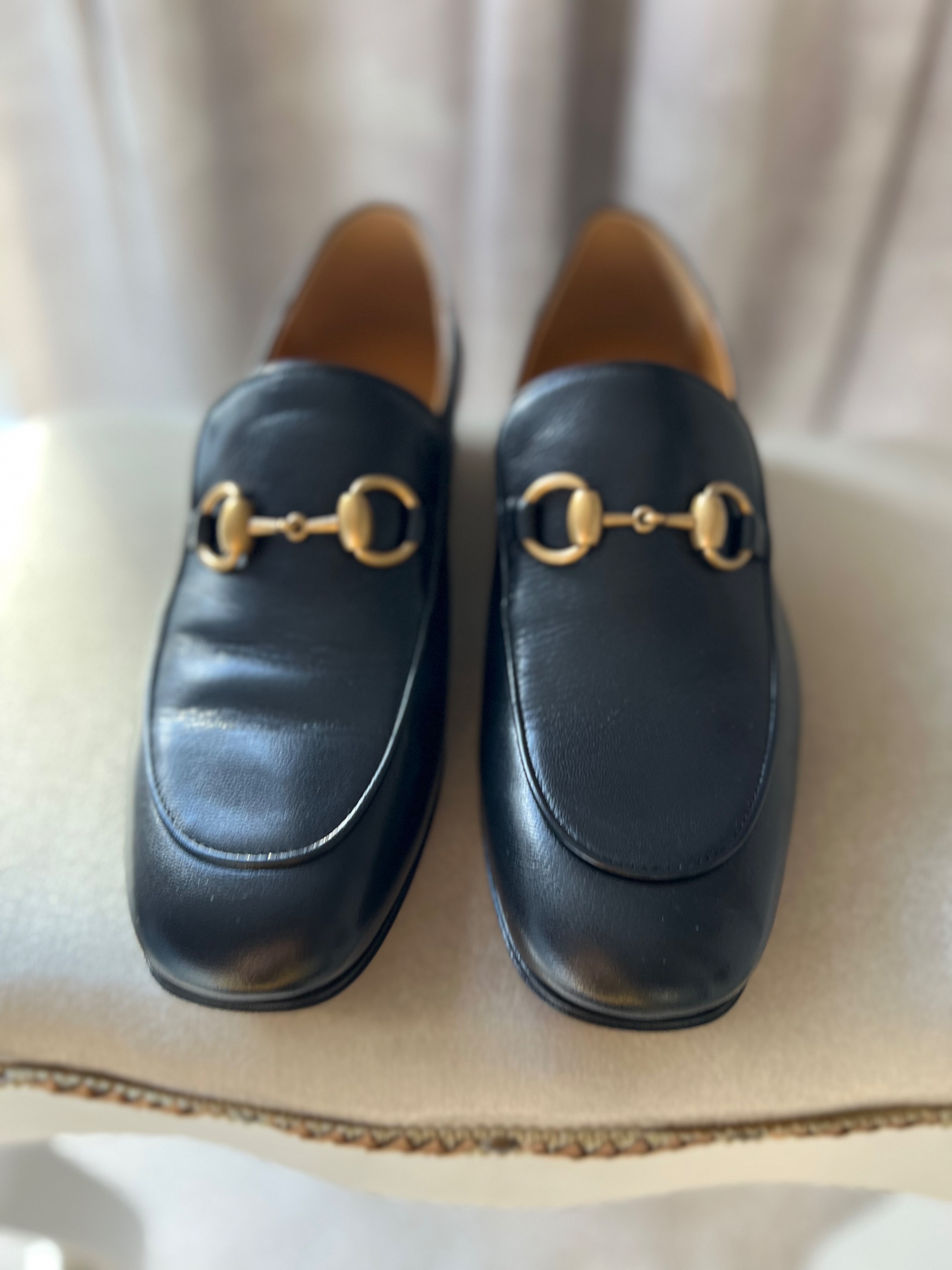 Men's Gucci Black Leather Jordaan Horsebit Loafers Size 37