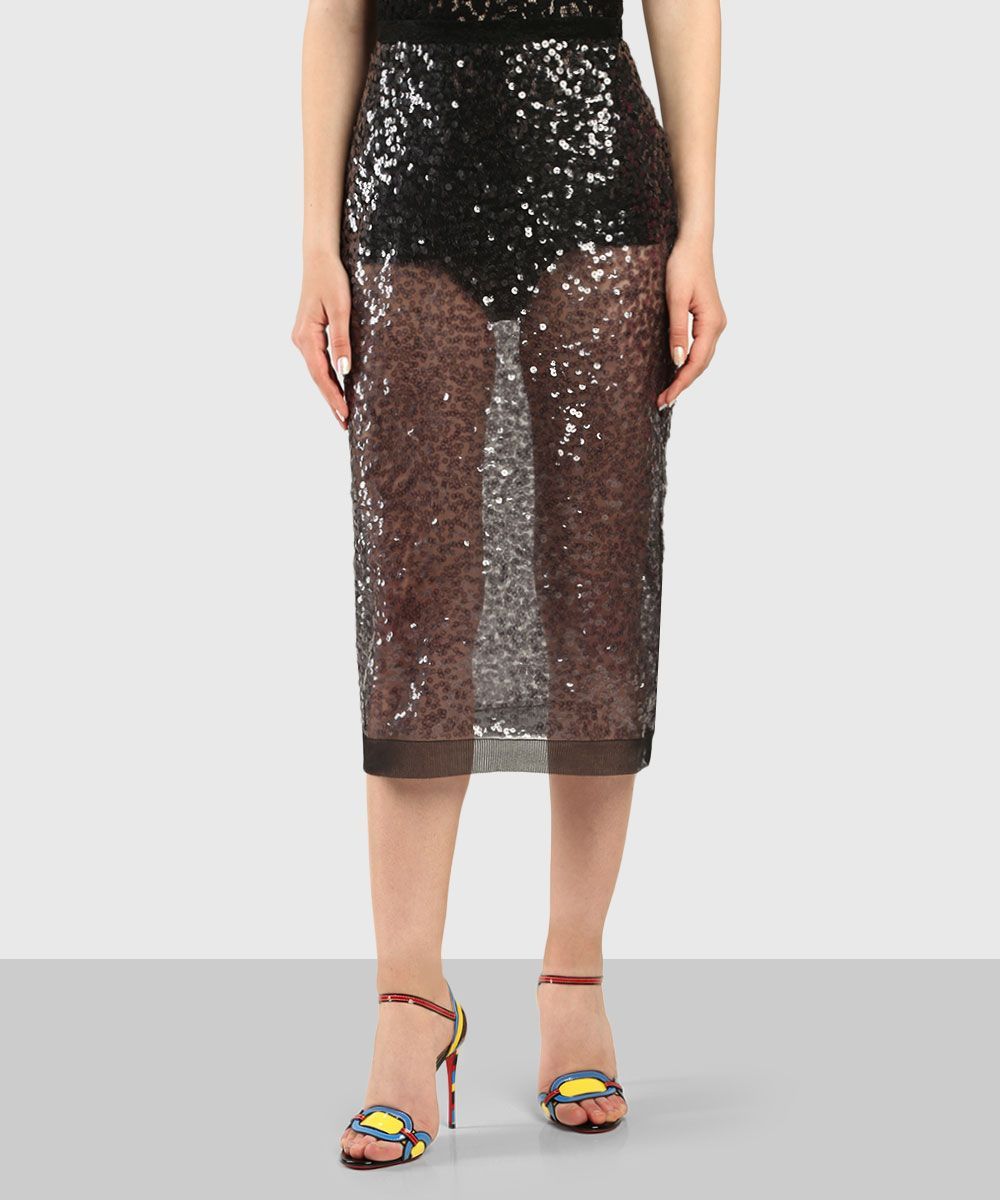 Miu Miu Black Sequin Pencil Skirt Size M synthetic