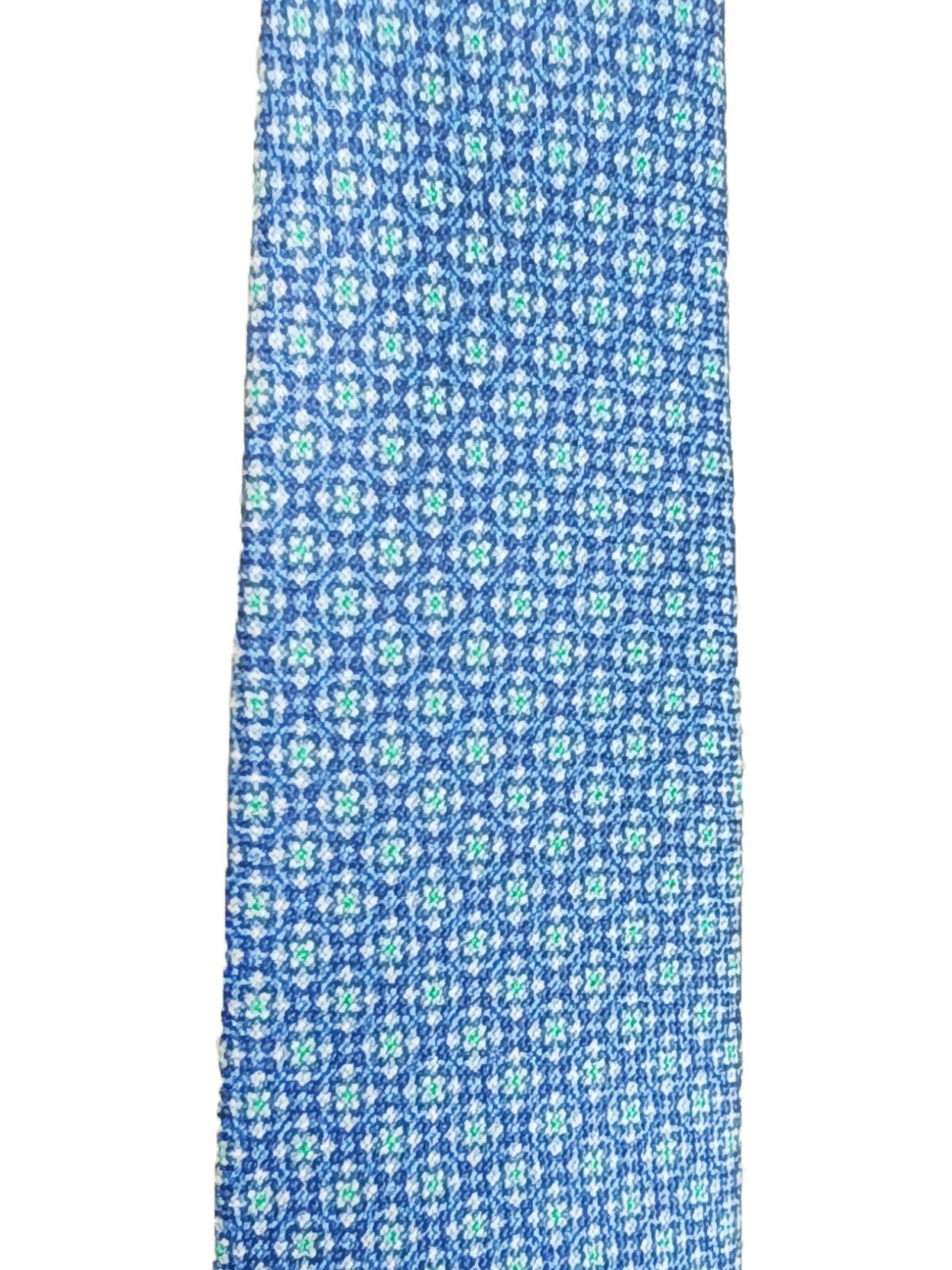 Men's Thom Sweeney Blue  green tile patterned silk tie cotton