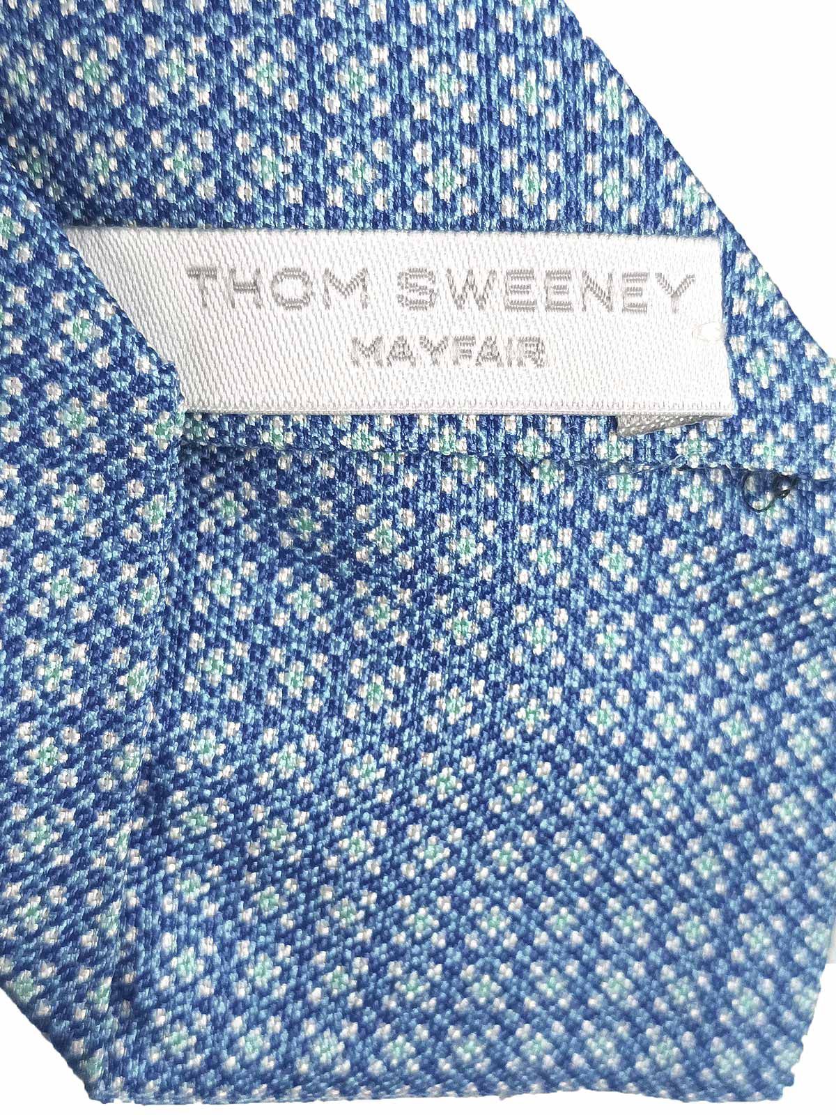 Men's Thom Sweeney Blue  green tile patterned silk tie cotton