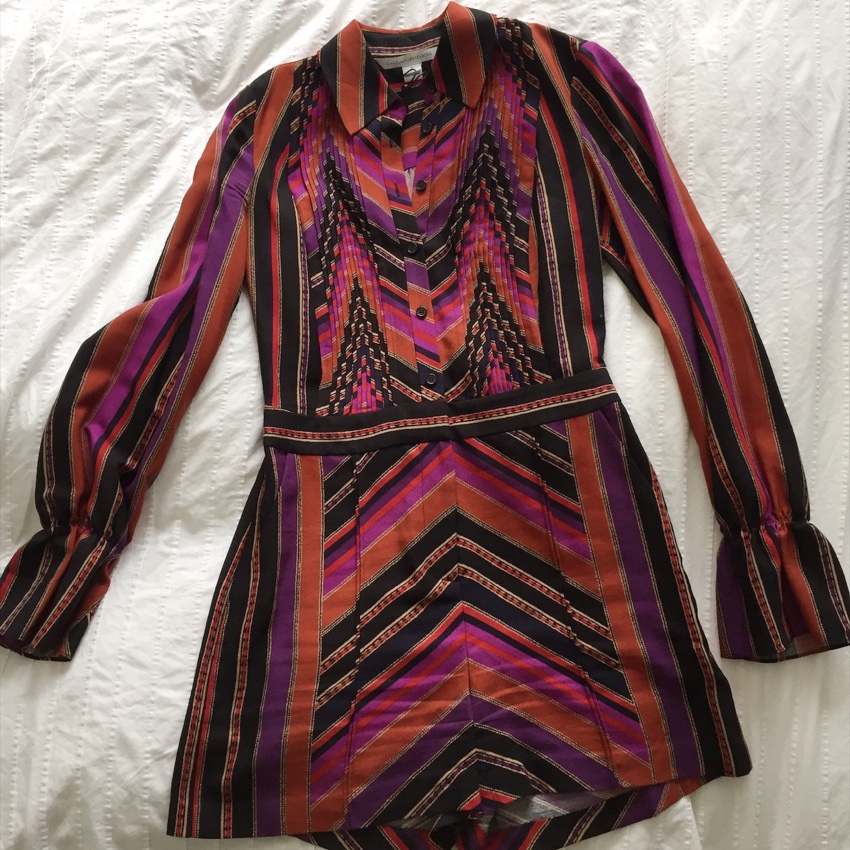 DVF Printed Wool  Silk Ariella Playsuit Size XS Purple