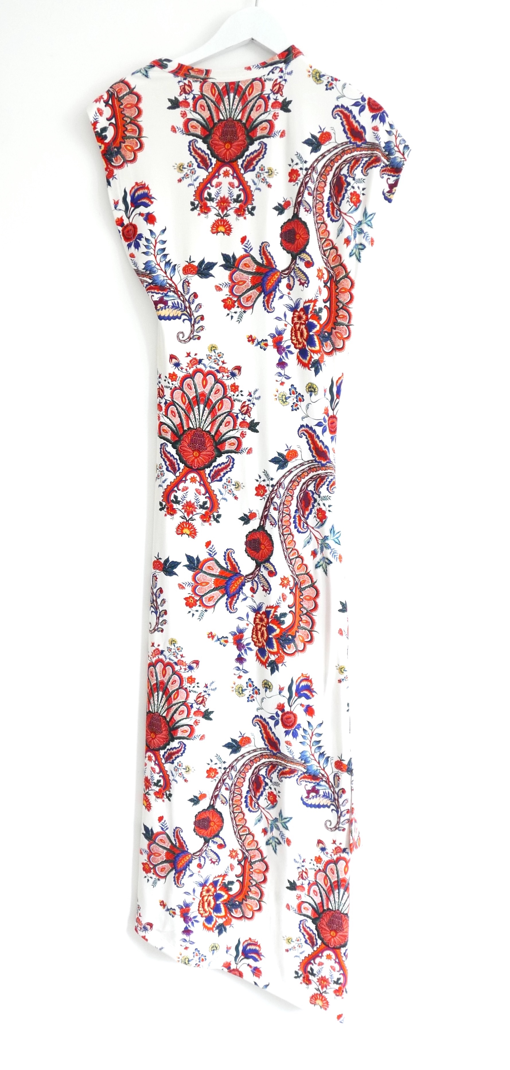 Preowned Paco Rabanne Paisley Print Ruched Midi Dress Size S Red viscose