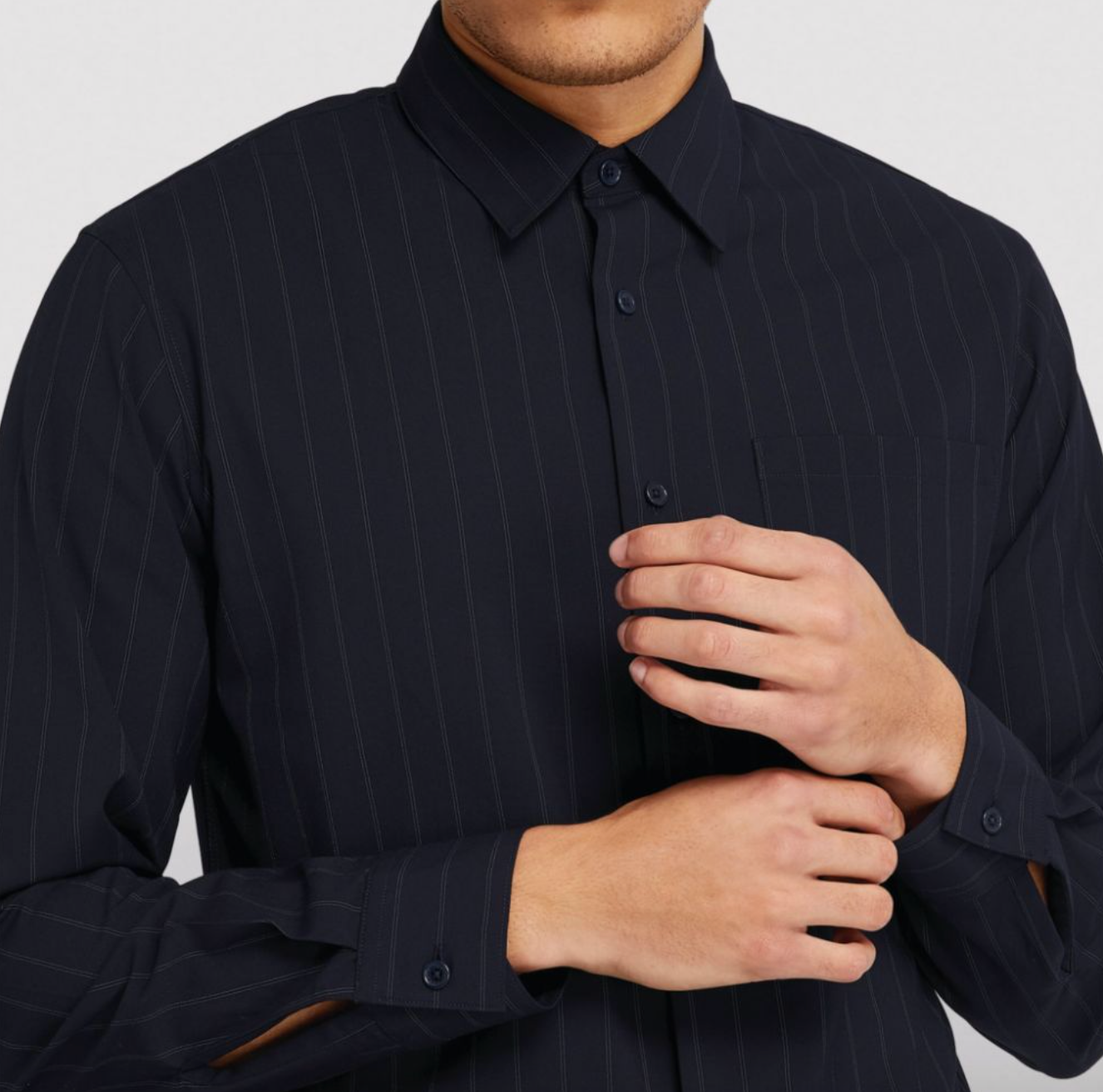 Men's Sandro Navy Pinstriped Shirt Size L polyester