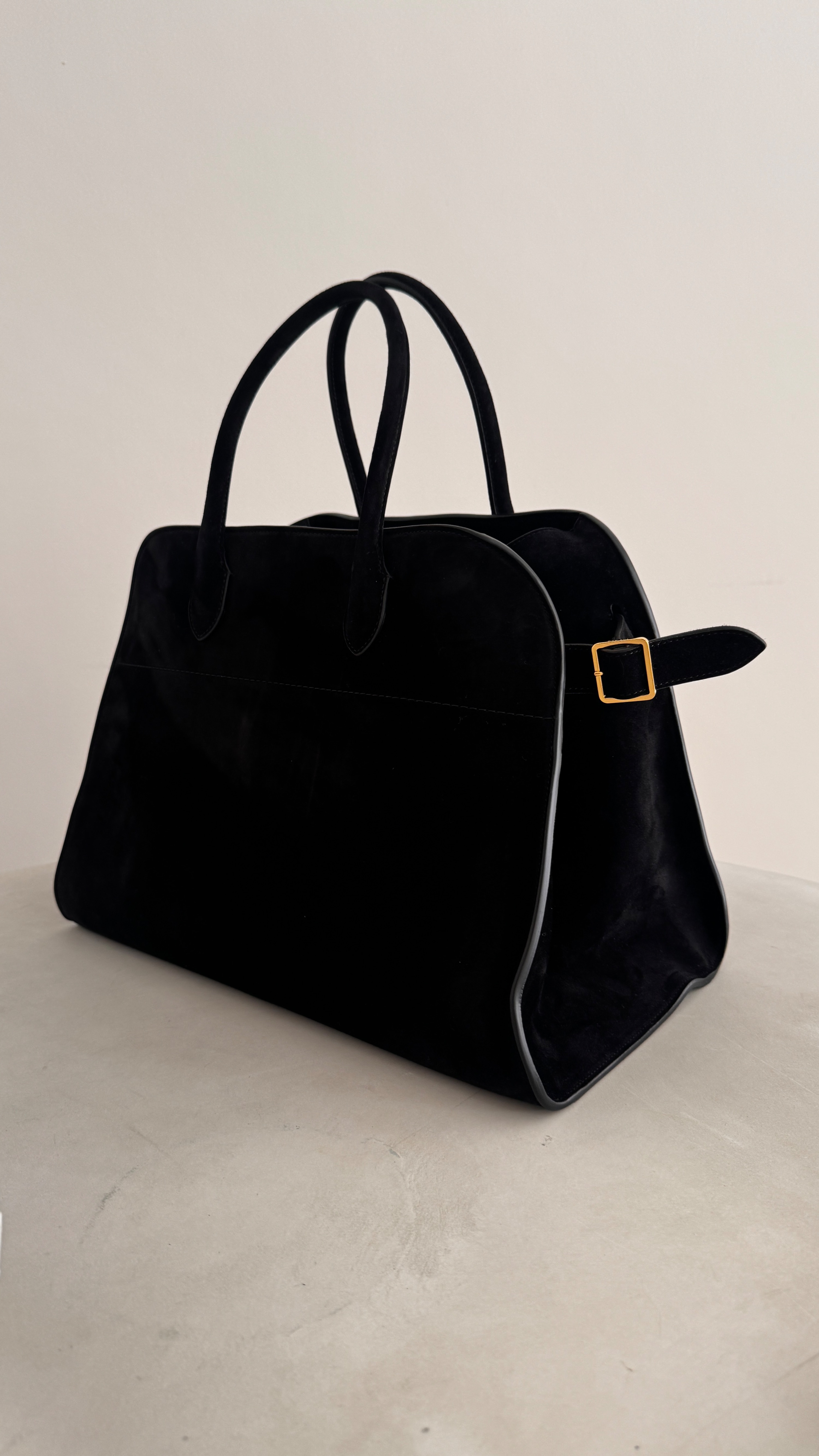 The Row Black Suede Margaux 15 Tote Bag suade