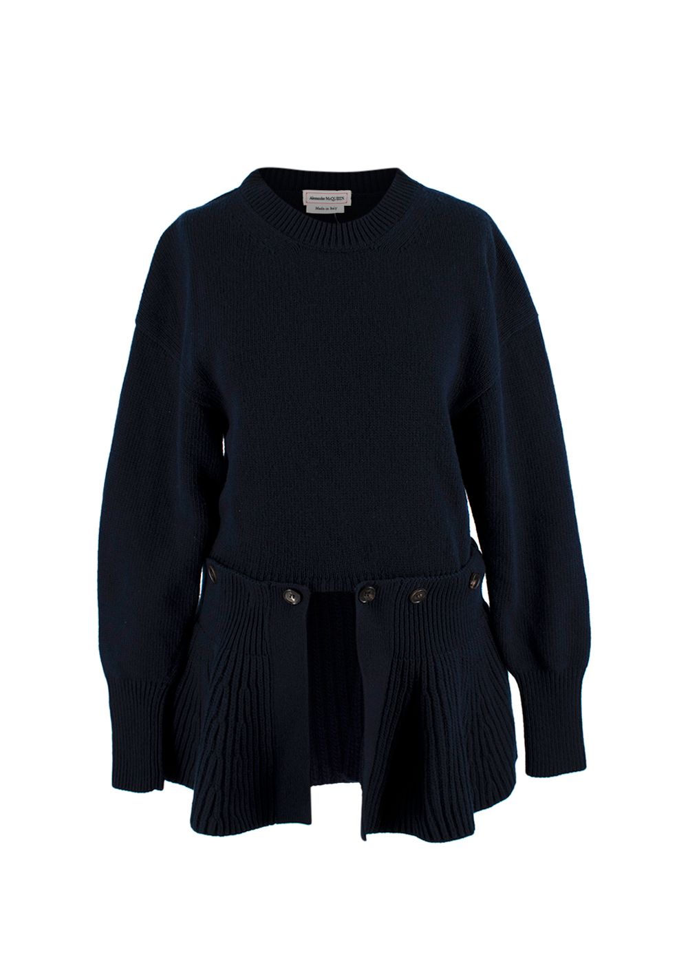 Alexander McQueen Navy Blue Wool Jumper with Detachable Peplum Detail Size S