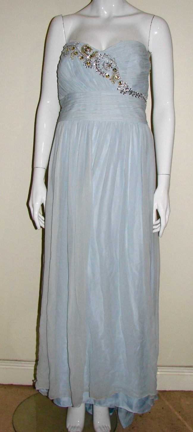 Preowned Marchesa Notte light-blue embellished strapless gown Size XL Beige/Nude silk