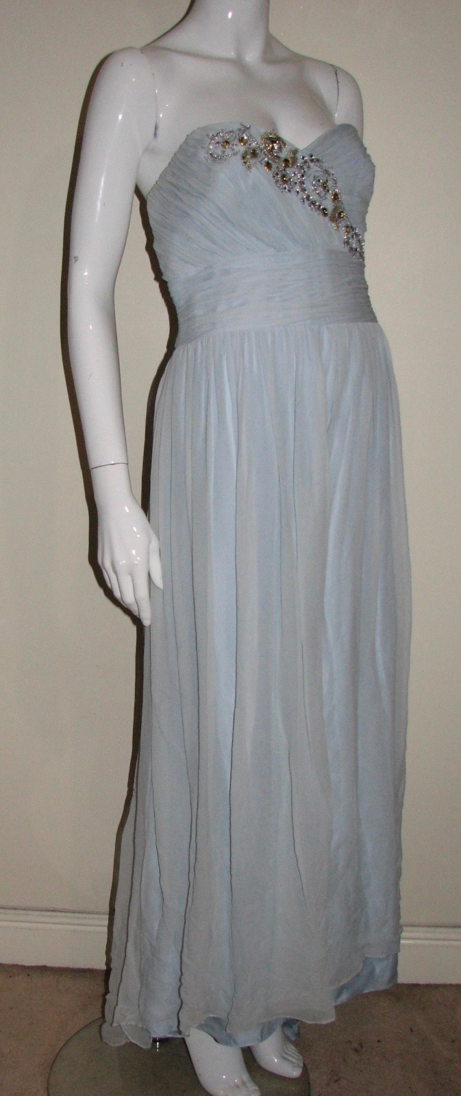 Preowned Marchesa Notte light-blue embellished strapless gown Size XL Beige/Nude silk