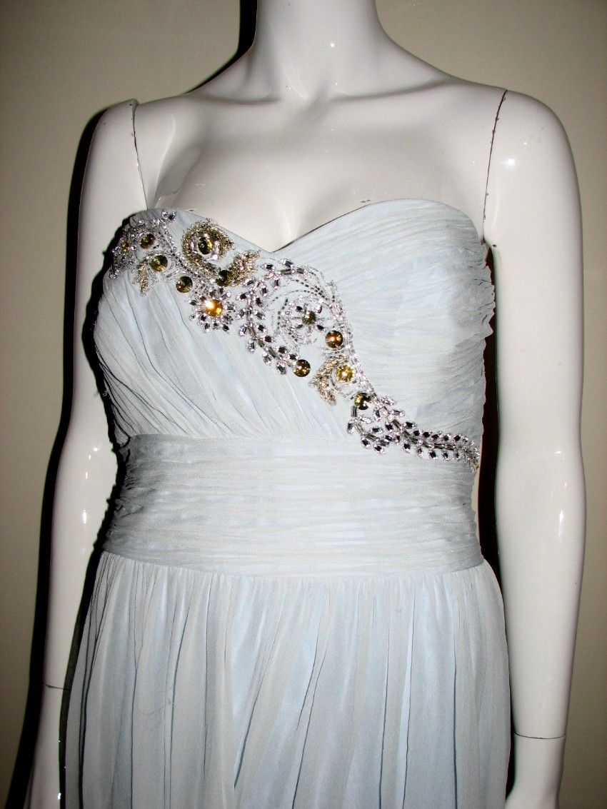 Preowned Marchesa Notte light-blue embellished strapless gown Size XL Beige/Nude silk