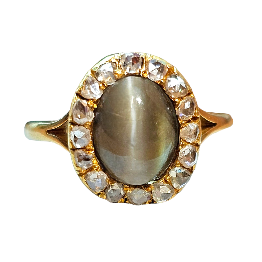 18ct Yellow Gold  Antique Chrysoberyl  Diamond Ring