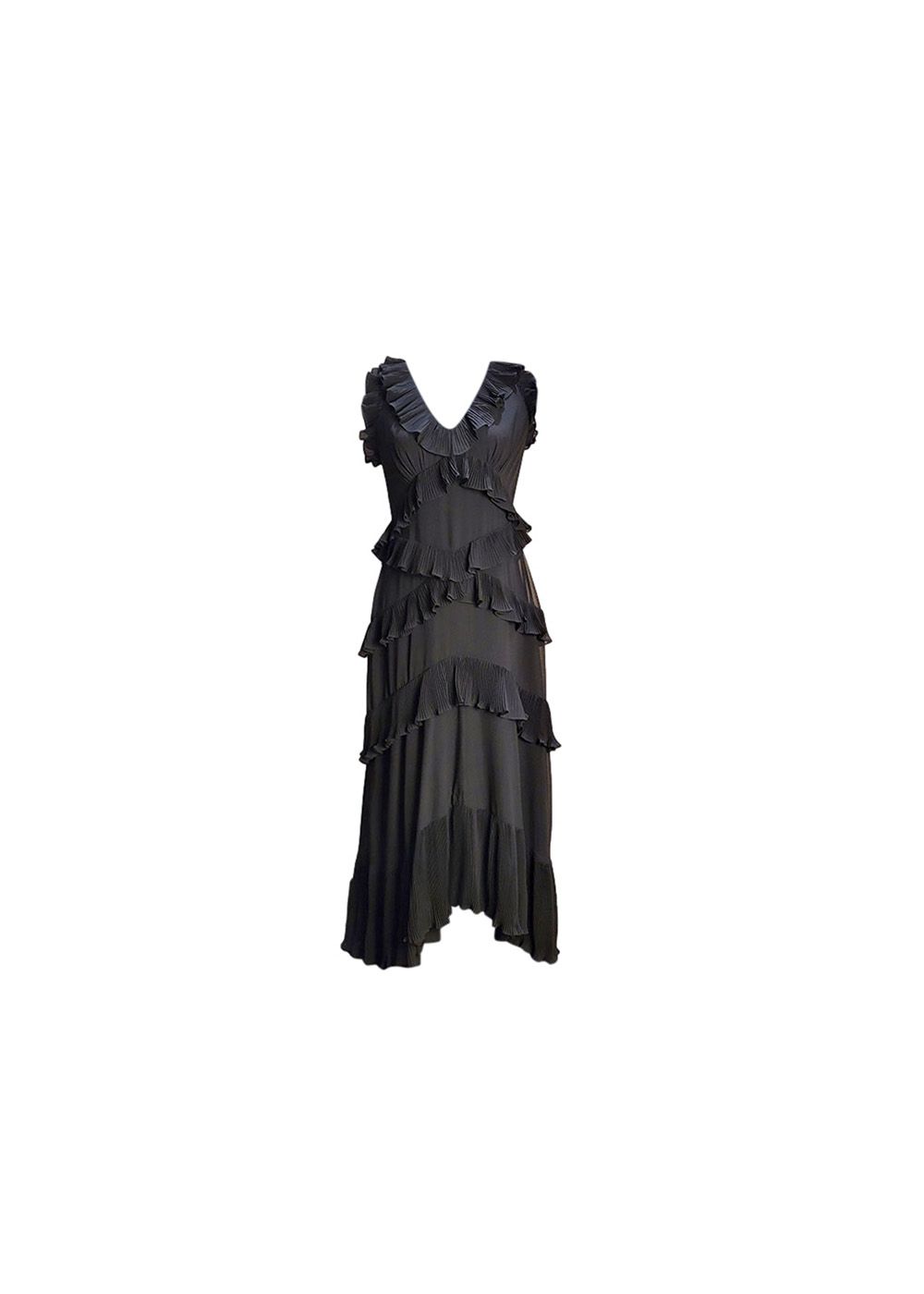 Preowned Zimmermann Super Eight Sleeveless Tiered Chiffon Midi Dress Size S Black polyester