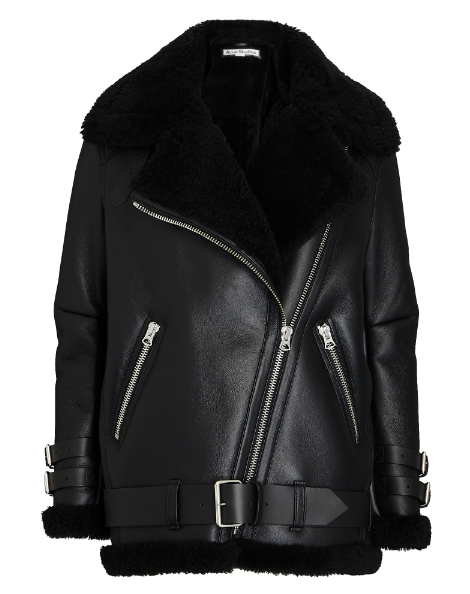 Acne Studios Black Velocite Shearling Biker Jacket Size XS leather