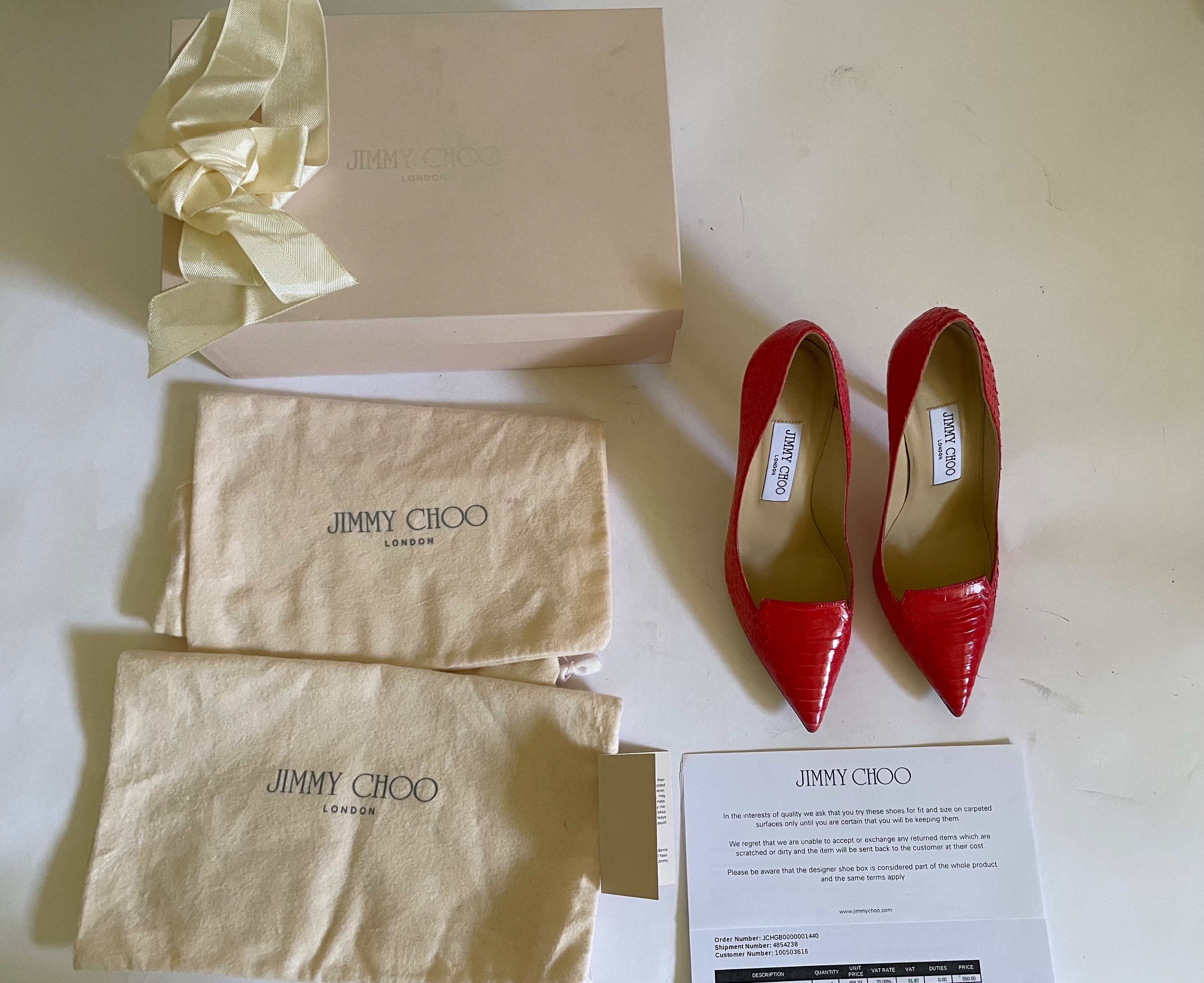 Jimmy Choo Red snakeskin Avril heeled pumps Size 365 eel