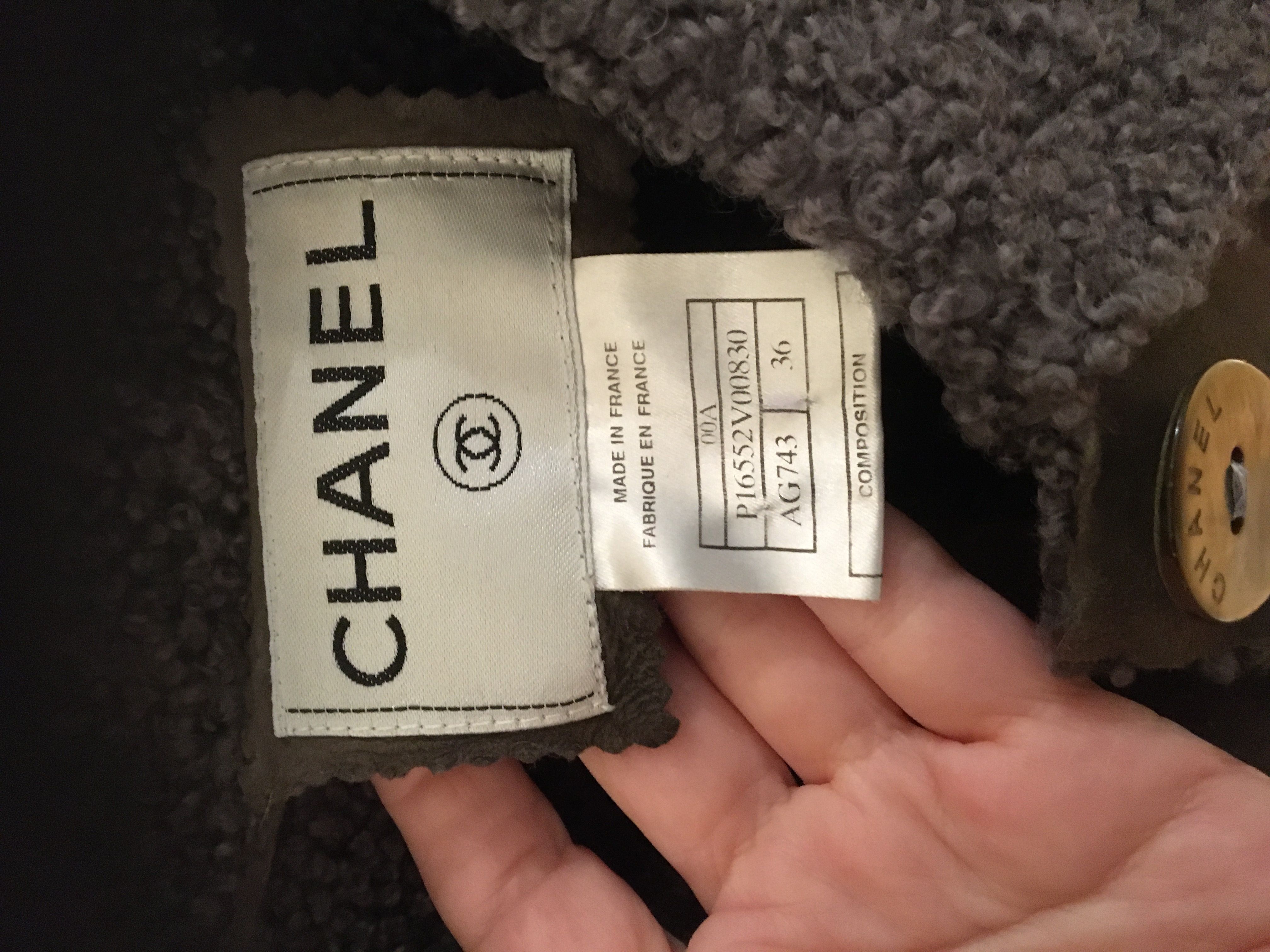 Preowned Chanel Vintage Grey Shearling Long Coat Size S