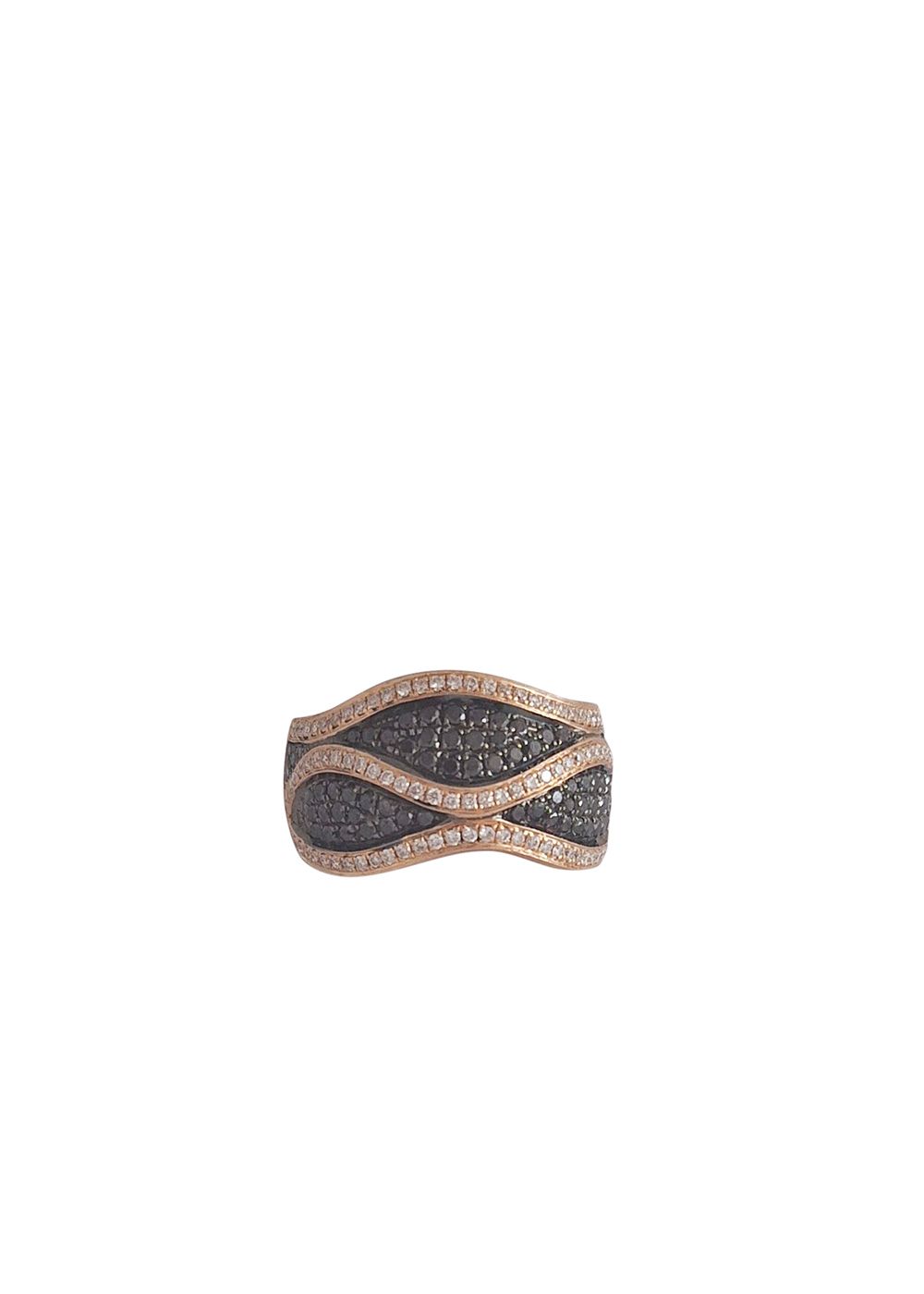 Preowned Bespoke White and Black Diamond 18ct Rose Gold Dress Ring rosegold/black/white diamonds