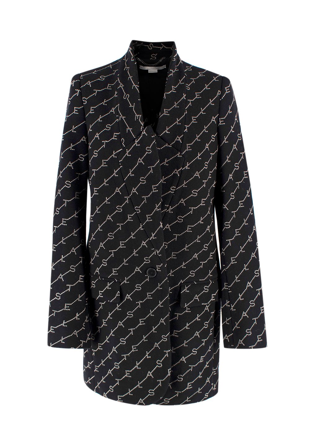 Stella McCartney Black Logo Print Wool Blend Coat Size XS