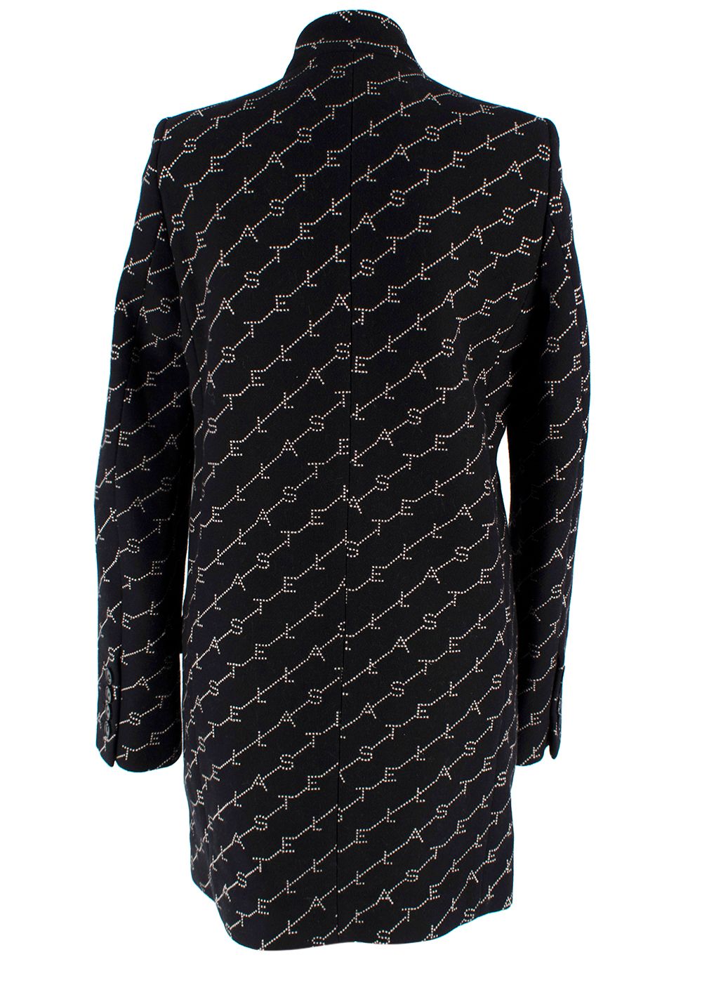 Stella McCartney Black Logo Print Wool Blend Coat Size XS