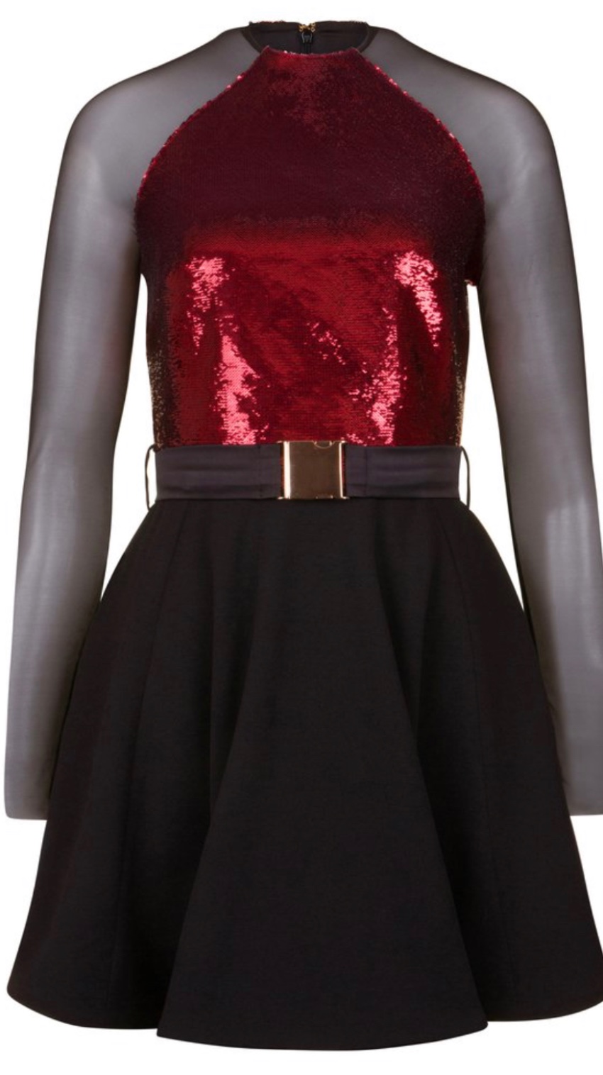 Hasan Hejazi Black  Red Sequin Skater Mini Dress Size XS