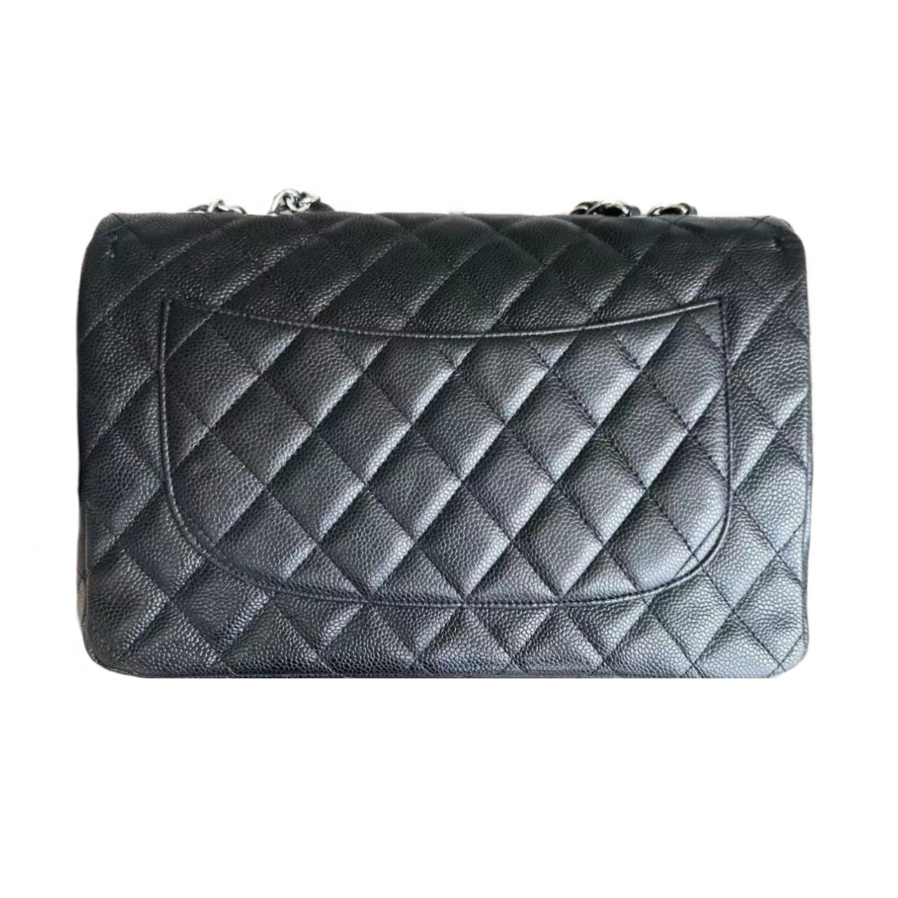 Preowned Chanel Black Caviar Leather Jumbo Single Flap Bag