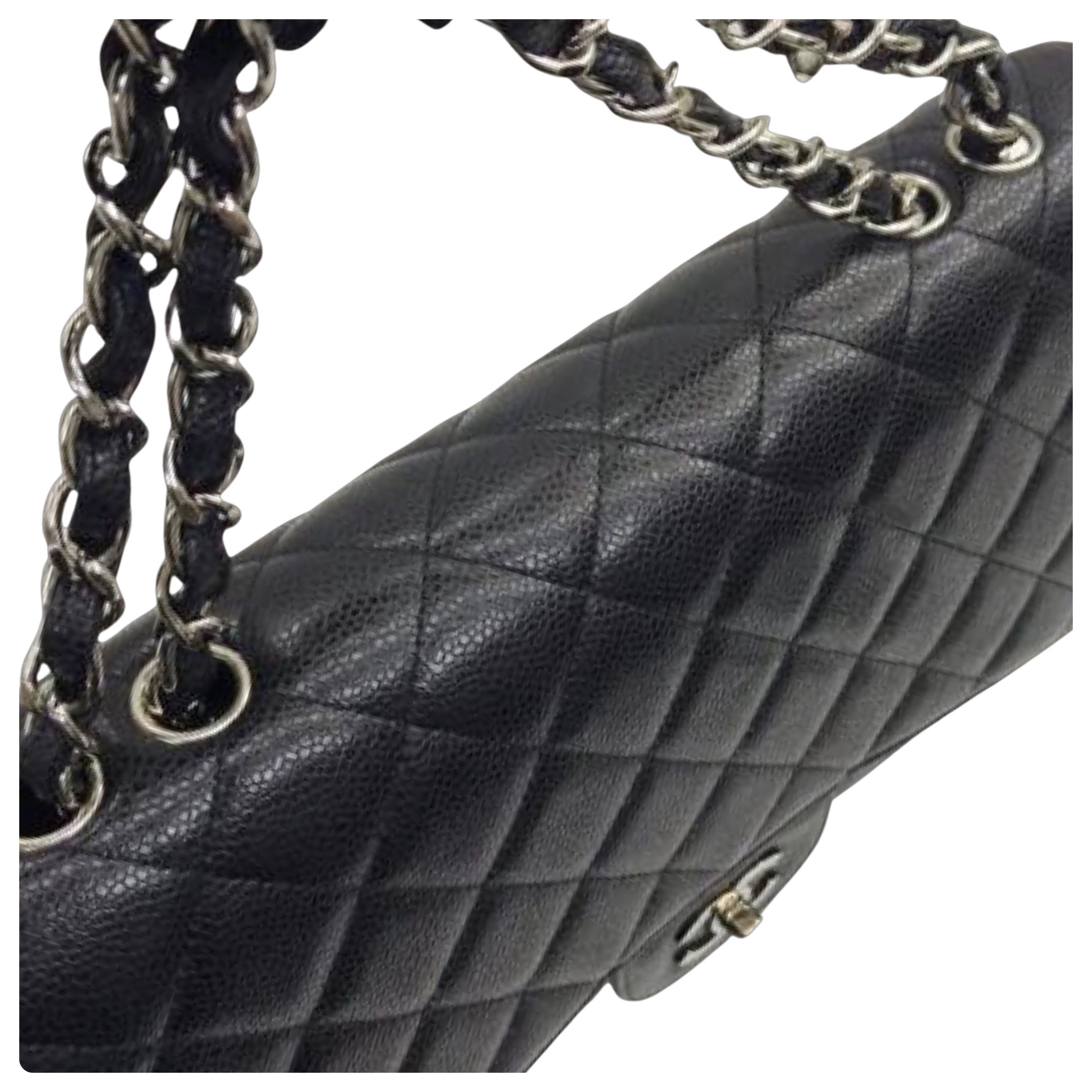 Preowned Chanel Black Caviar Leather Jumbo Single Flap Bag