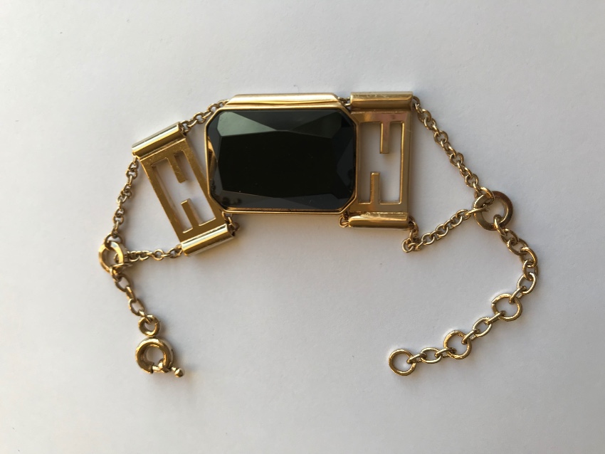 Fendi Vintage Black Crystal Gold Plated Bracelet